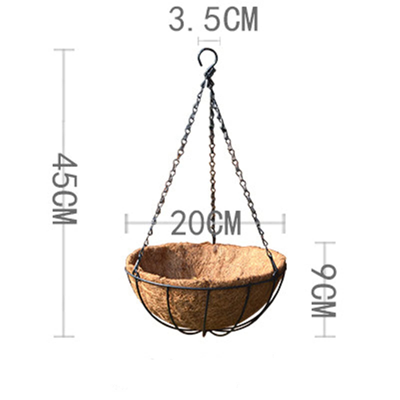 20/26/31CM Hanging Coconut Fiber Planter Basket with Iron Chain Hook - Decorative Flower Pot Liner for Indoor/Outdoor Garden, Patio, Balcony Decor