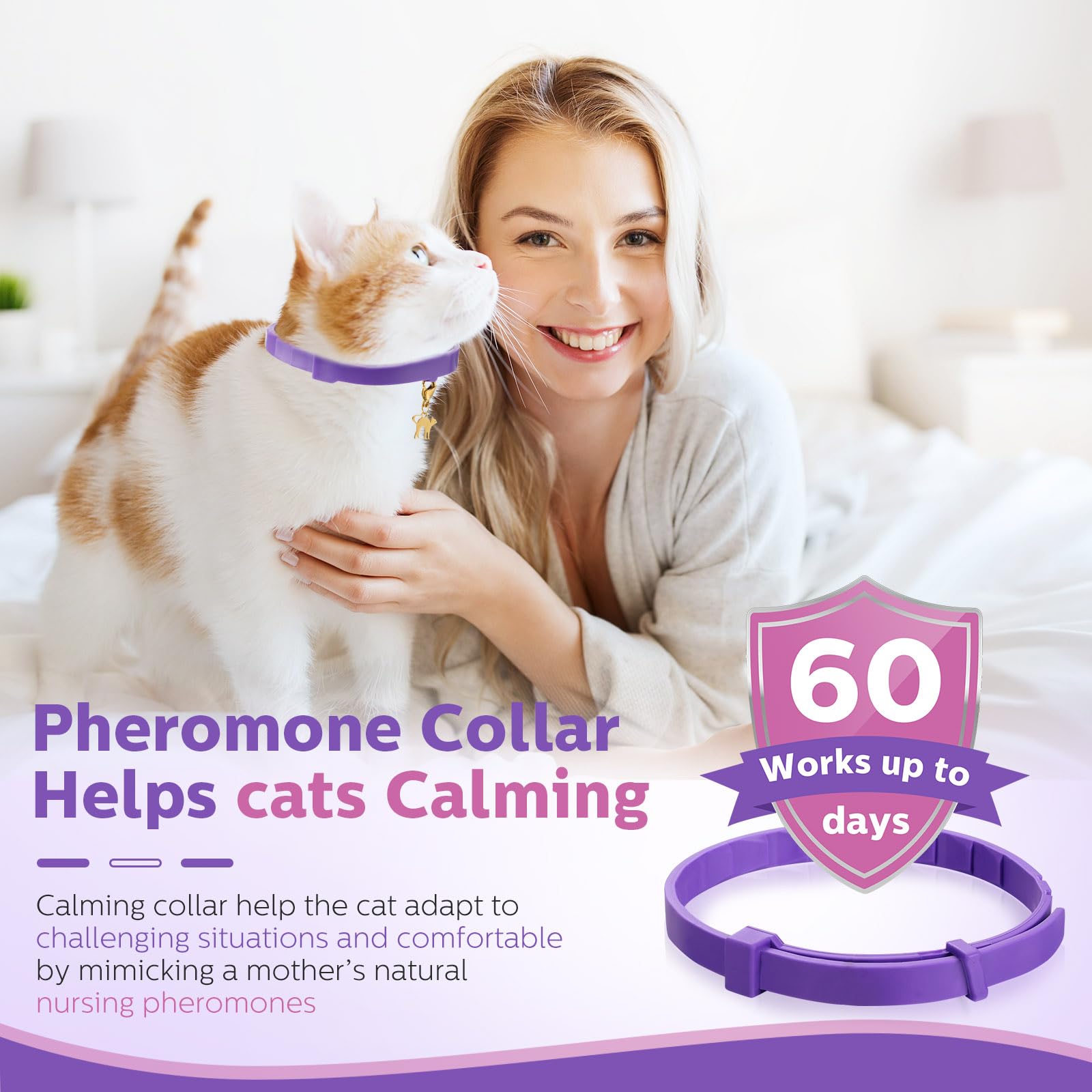 Silkfly 8 Pcs Adjustable Cat Calming Collar with 8 Pendant - Pheromone Collar for Kittens & Cats to Relieve Anxiety, Stress & Behavior Issues - Perfect for Travel, Vet Visits & Multi-Cat Households