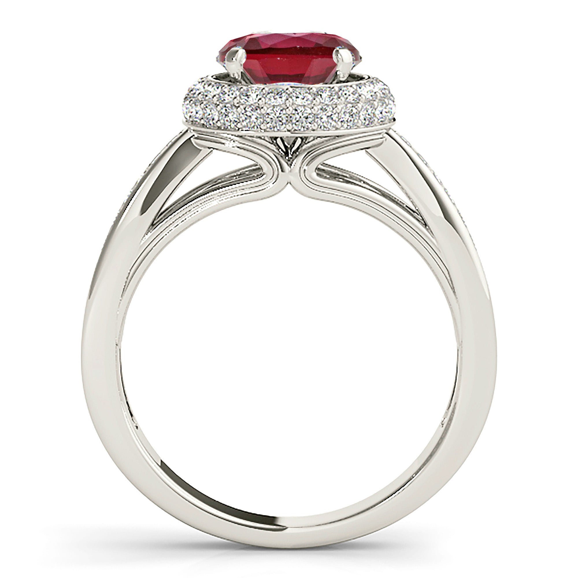 2.35 Carat Genuine Ruby Ring with 3D Halo & Graduating Diamond Band – Elegant Engagement, Wedding, Anniversary Gift for Her