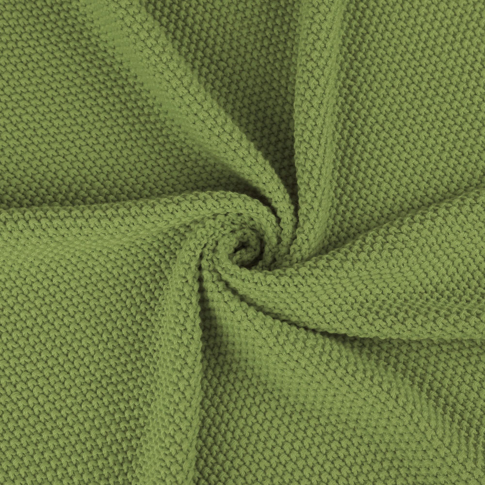 PiccoCasa 100% Cotton Knit Throw Blanket - Soft Lightweight Decorative Blanket for Sofa & Couch - Grass Green 50