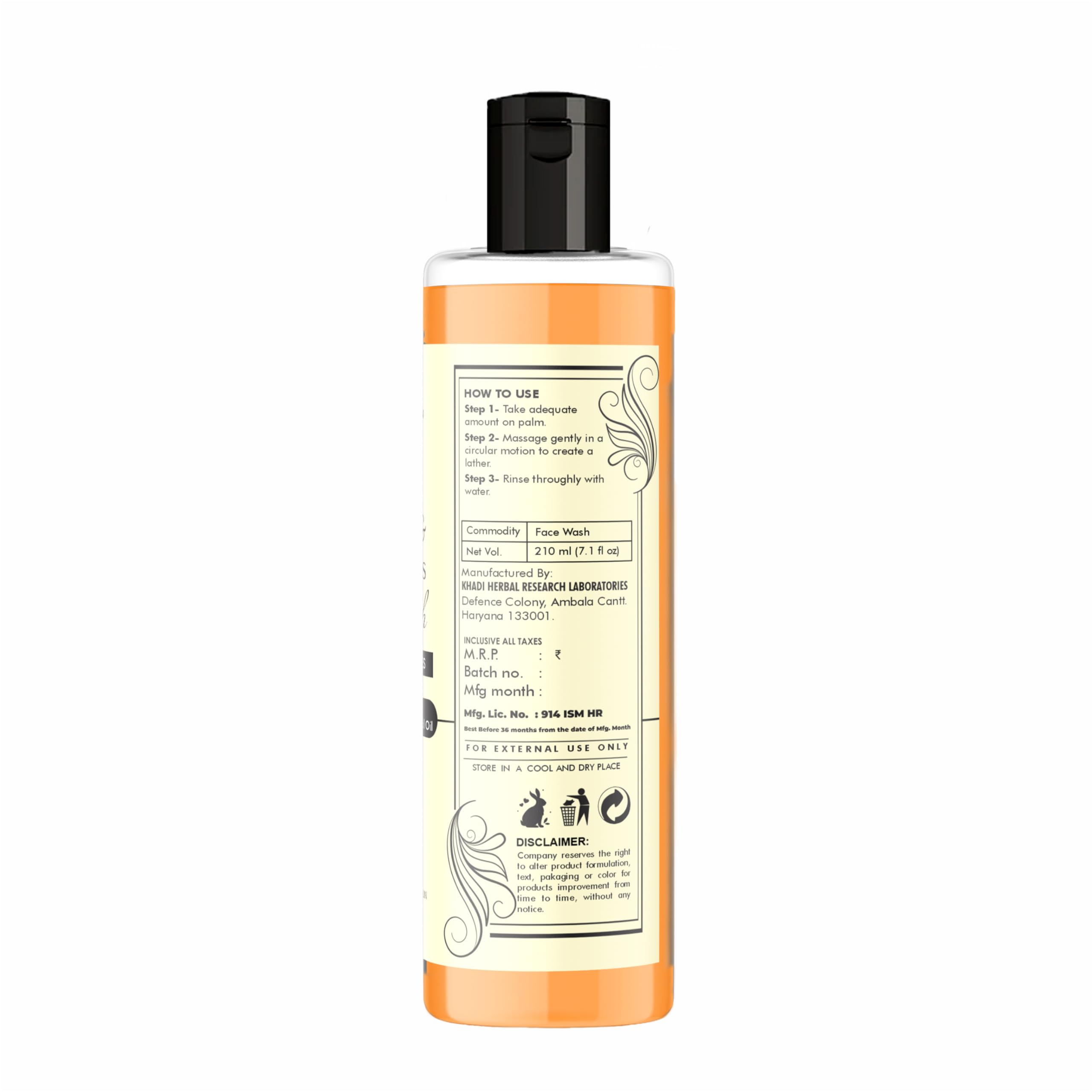 Khadi Natural Orange & Lemongrass Herbal Face Wash for Dry Skin - 210ml (Pack of 2) | Organic Cleanser with Citrus Extracts | Perfect for Morning & Night Skincare Routine