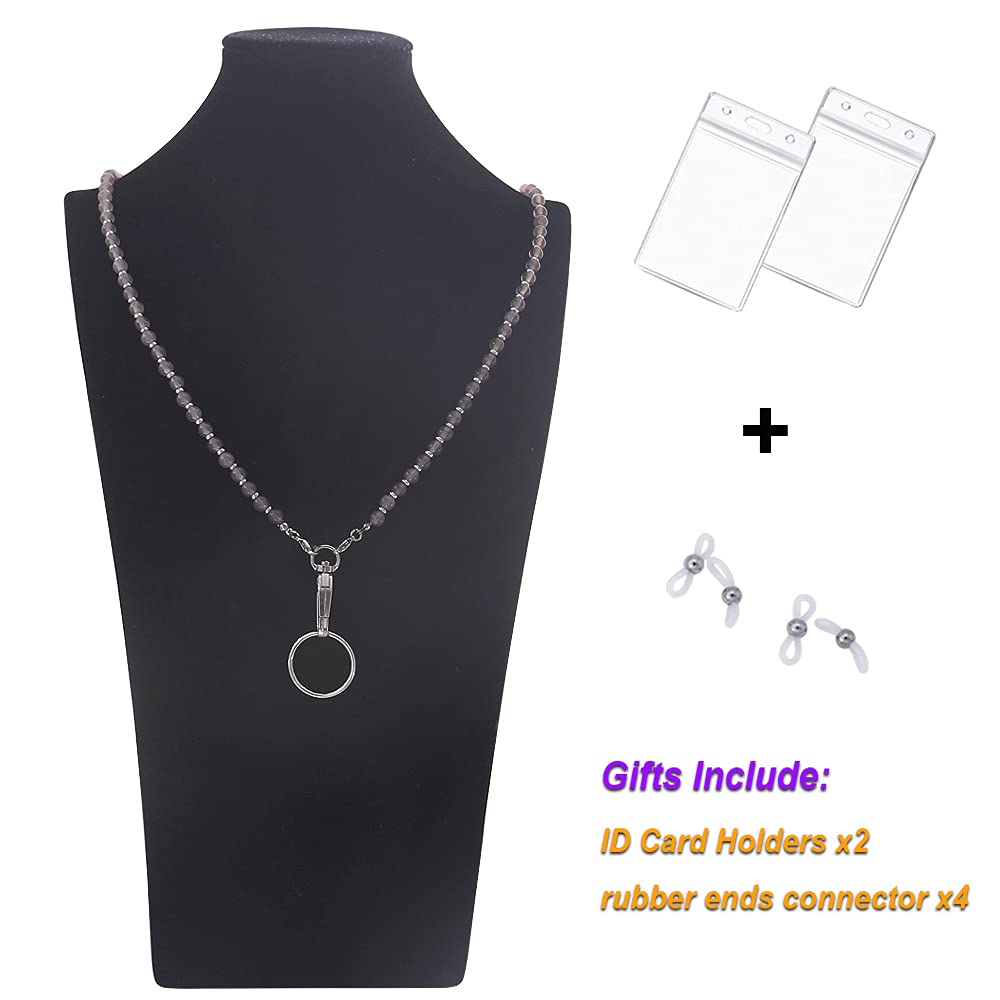 Cute Beaded Lanyard for ID Badges & Keys - Grey Agate Style for Women Office & Events