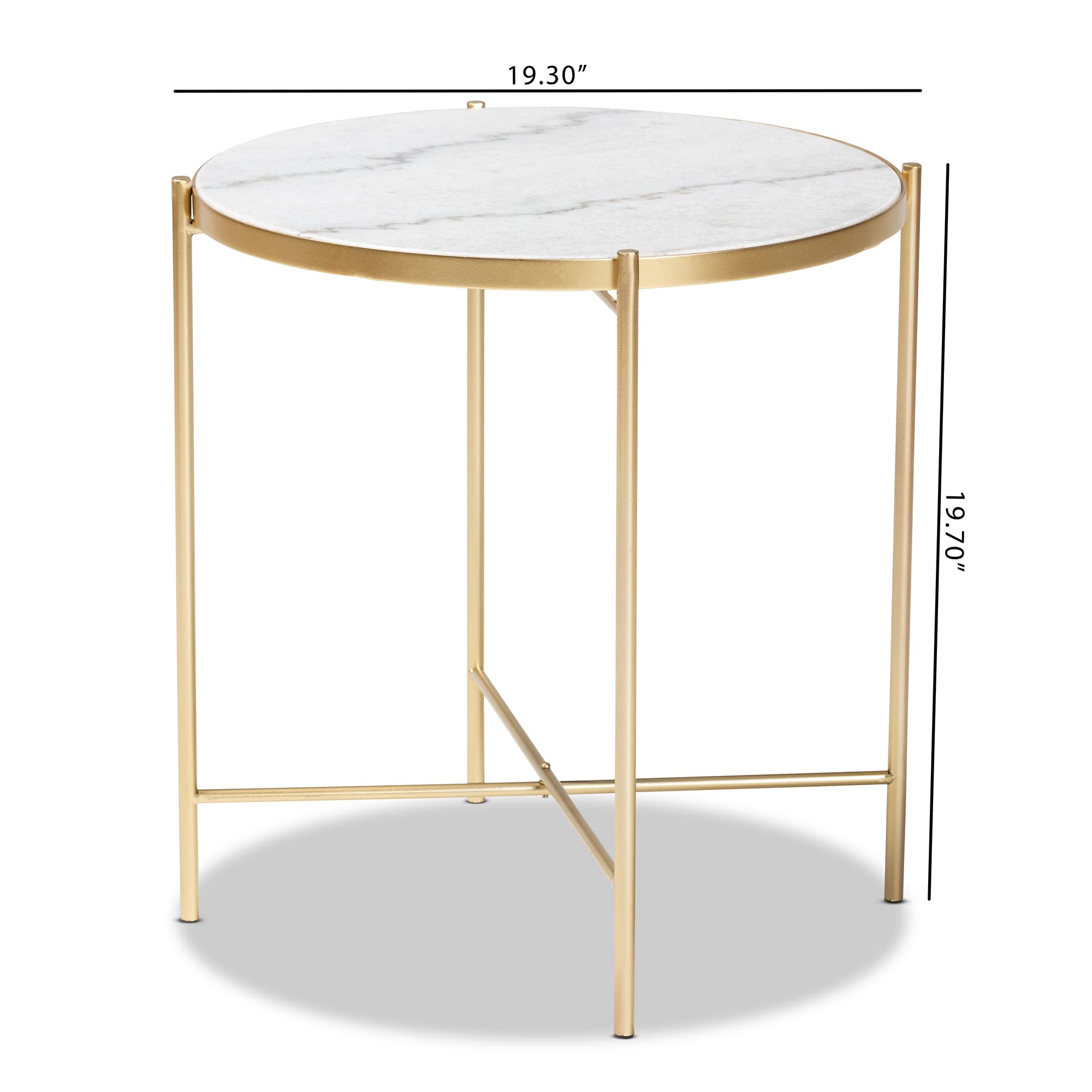 Baxton Studio Maddock End Tables - White Marble Top with Gold Metal Base - Perfect for Living Room, Bedroom, or Office Side Tables