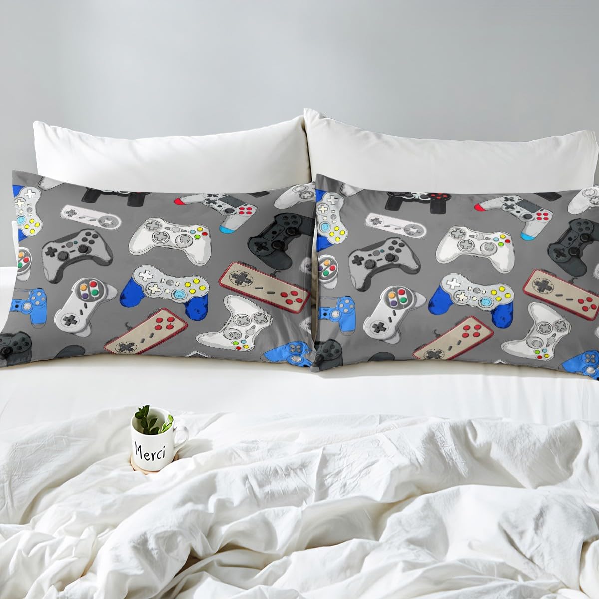 Boys Gaming Controller Bed Sheet Set - Twin Size Grey Video Game Themed Bedding with 1 Pillowcase for Kids & Teens | Perfect for Gamer Rooms, Sleepovers & Gaming Themed Decor