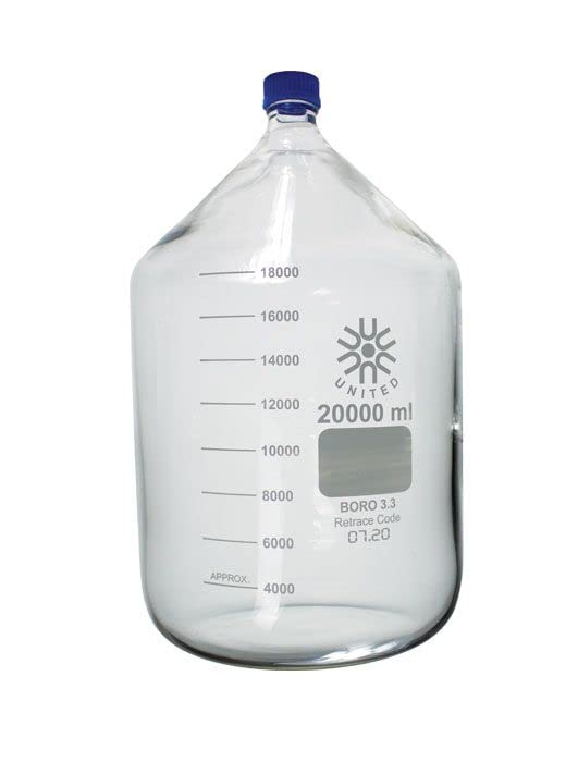 United Scientific™ 20L (20000mL) Laboratory Grade Borosilicate 3.3 Glass Media Storage Bottles with GL45 Screw Cap - Ideal for Chemical Storage, Media Preparation & Scientific Research