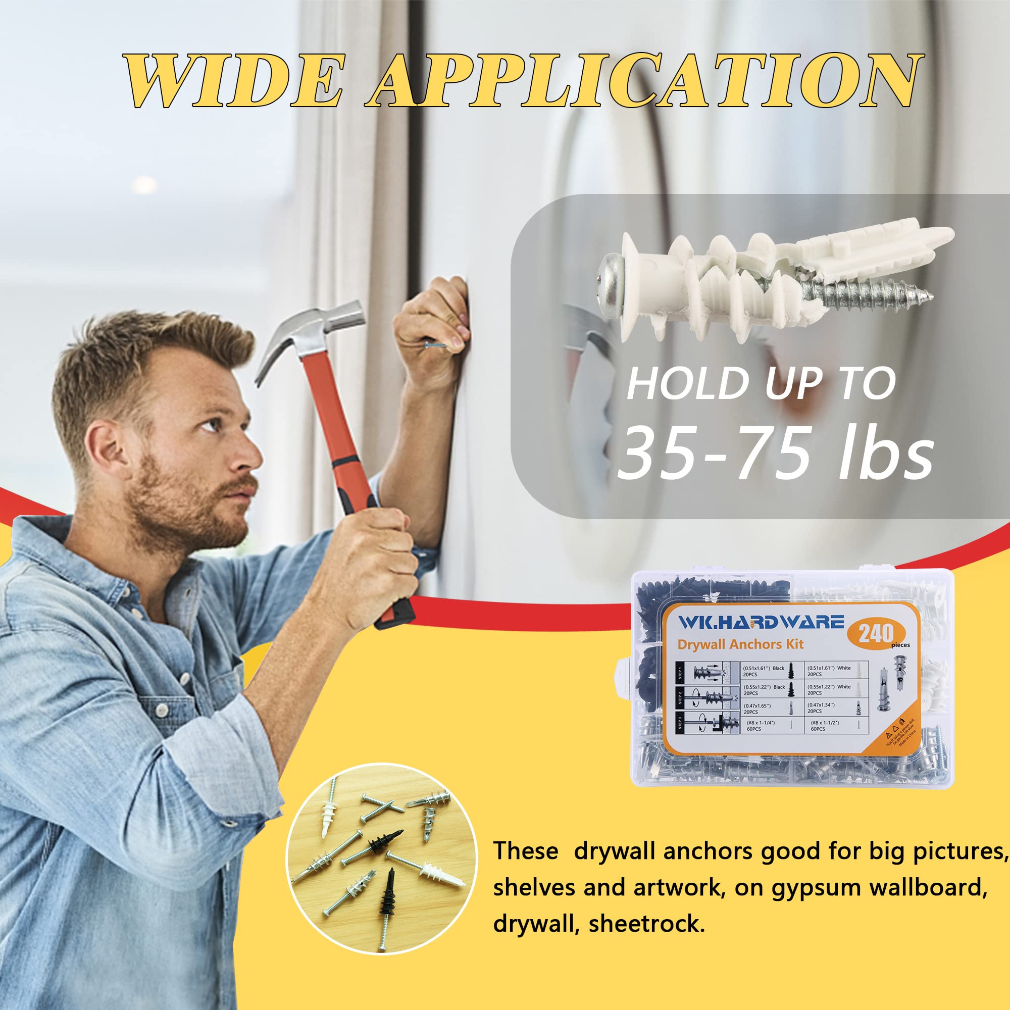 240Pcs Drywall Anchors and Screws Kit - Heavy Duty Self-Drilling Wall Anchors with #8 Screws for Sheetrock & Gypsum Board (No Pilot Hole Needed) - Perfect for Hanging Shelves, Mirrors, TVs & Home Decor