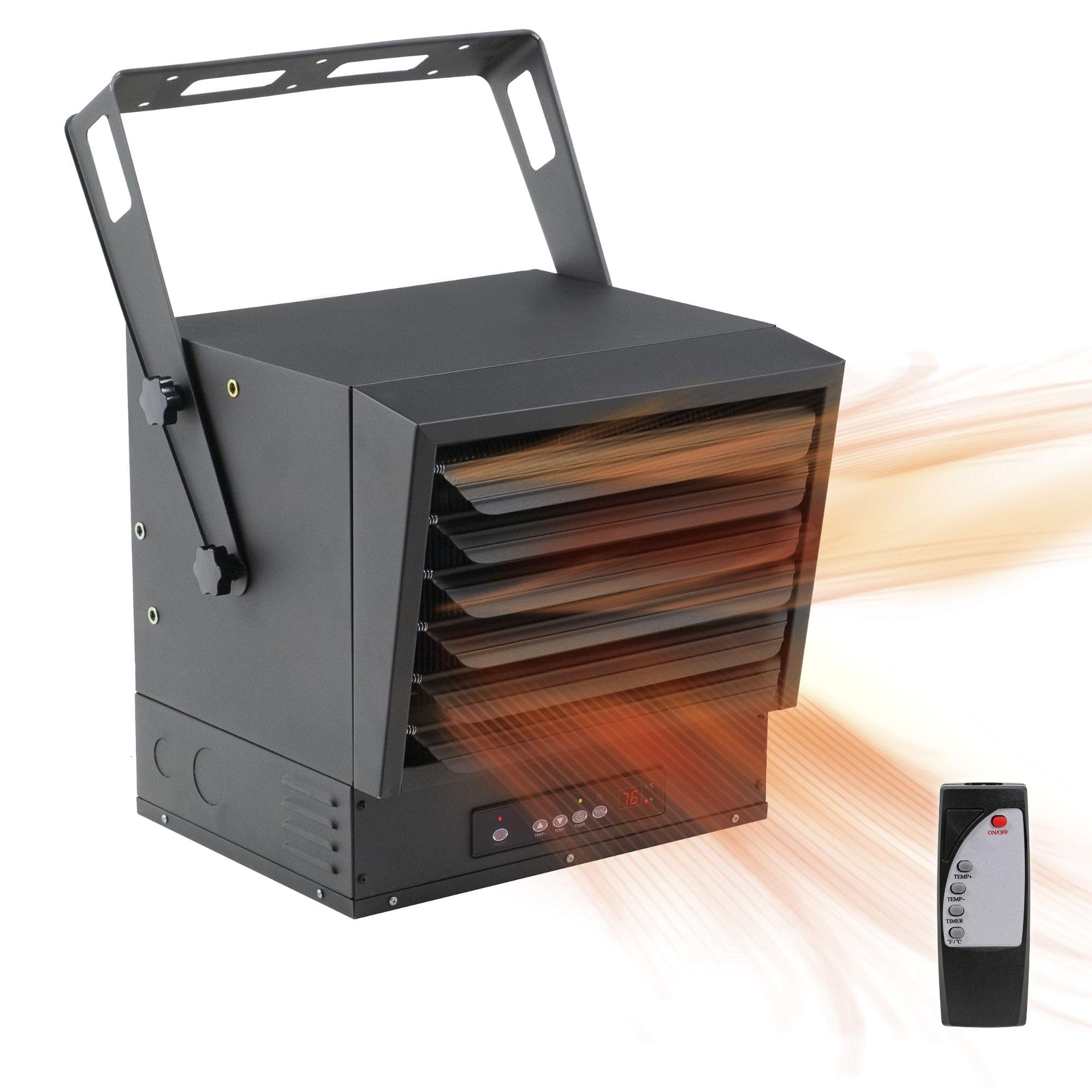 10,000-Watt Electric Garage Heater with Remote Control & Digital Display - Ceiling Mounted Shop Heater with 12H Timer & Overheat Protection (240V, Black) - Perfect for Indoor Workshops, Garages & Basements