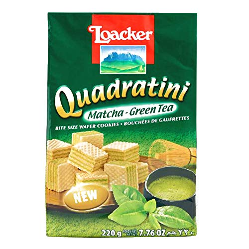 Loacker Quadratini Matcha Green Tea Wafers Cookies 3.5oz (Pack of 2) - Crispy Italian Snacks for Tea Time, Office Break & Gift Giving