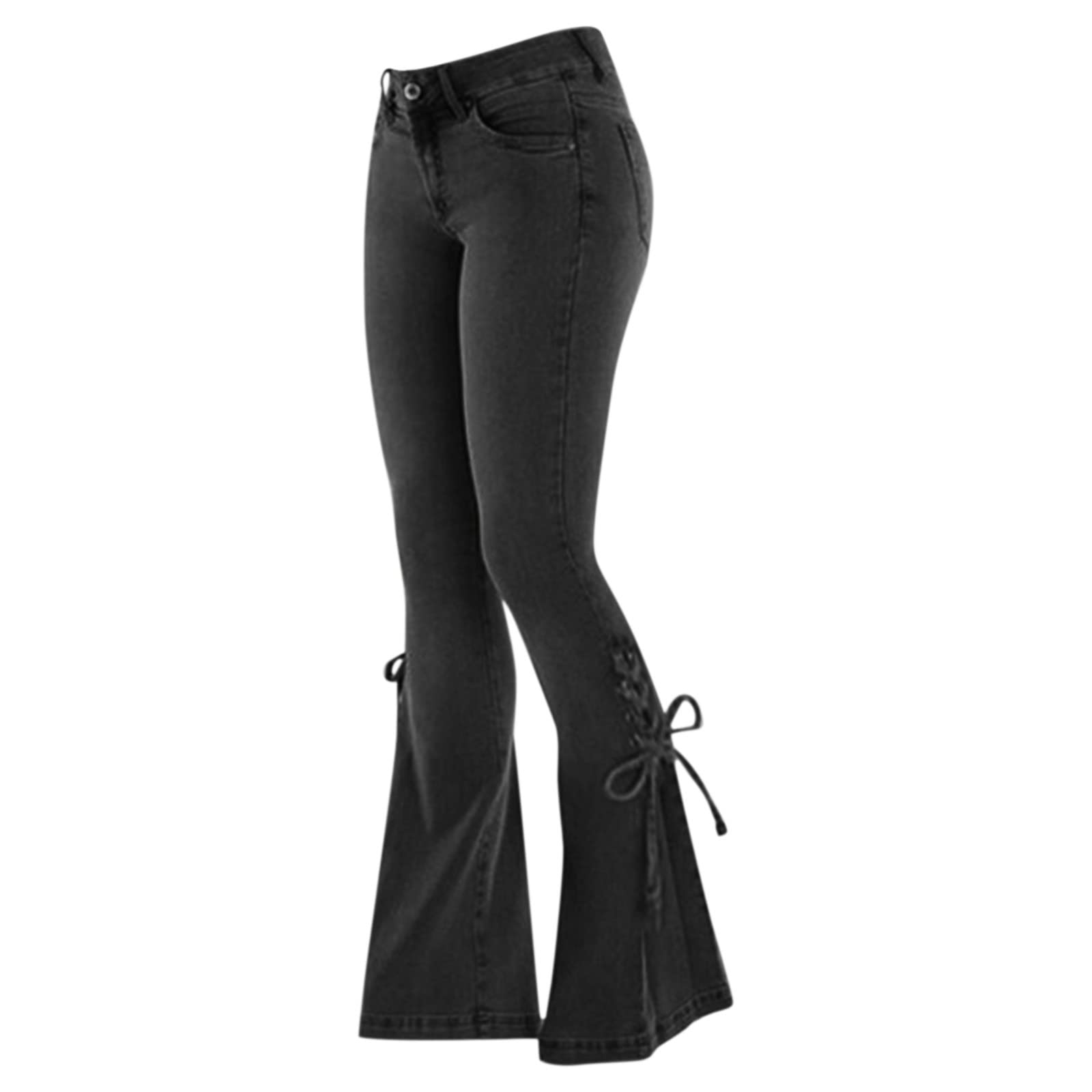 Zhuiming Women's Bell Bottom Jeans - High Waisted Lace Up Denim Pants, Baggy Hippie Flare Trousers for 70s Vintage Costume | Perfect for Music Festivals, Retro Parties & Boho Fashion Outfits