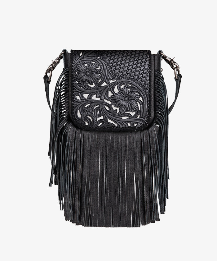 Montana West Genuine Leather Tooled Fringe Crossbody Purse for Women - Western Style Handbag for Daily Use, Travel & Country Music Festivals