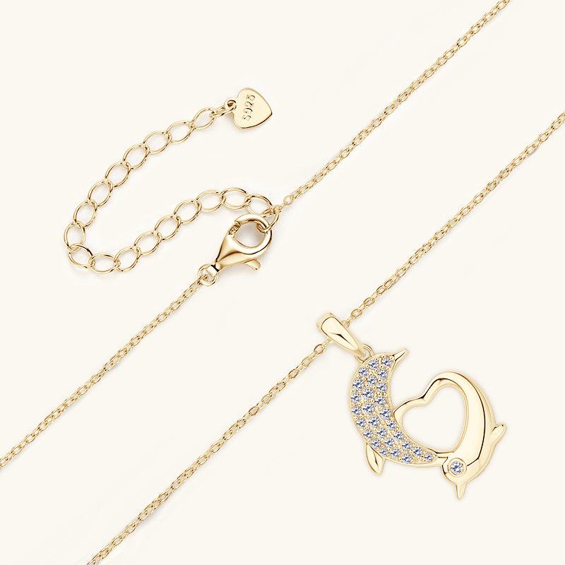 Gold Dolphin Premium Moissanite Pendant Necklace for Women - Elegant Jewelry Gift for Birthday, Anniversary & Special Occasions