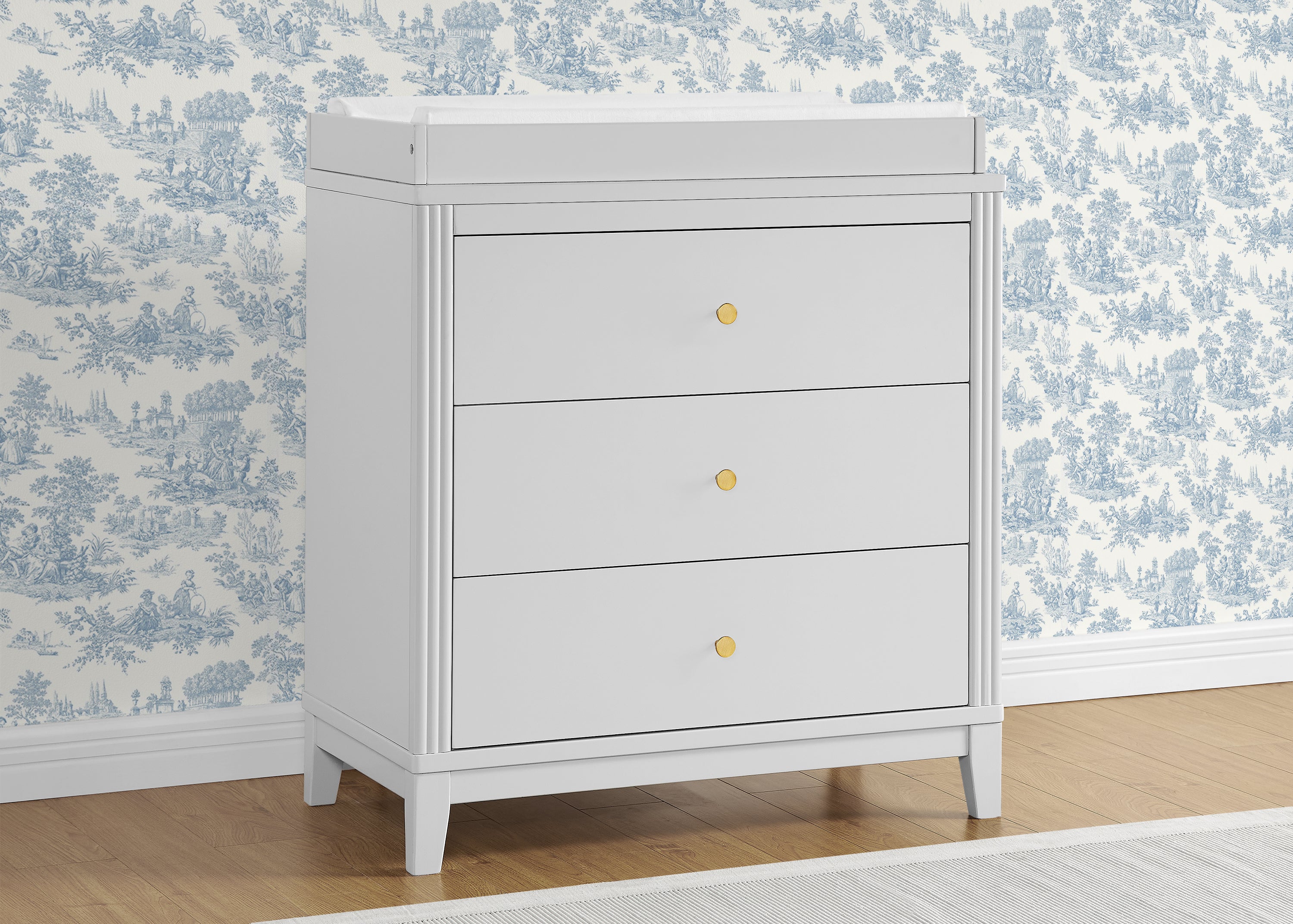 Eloise 3 Drawer Dresser with Changing Top & Interlocking Drawers - Nursery Storage Solution for Baby Clothes, Diapers & Essentials | Modern Baby Changing Table & Dresser Combo for Nursery Organization