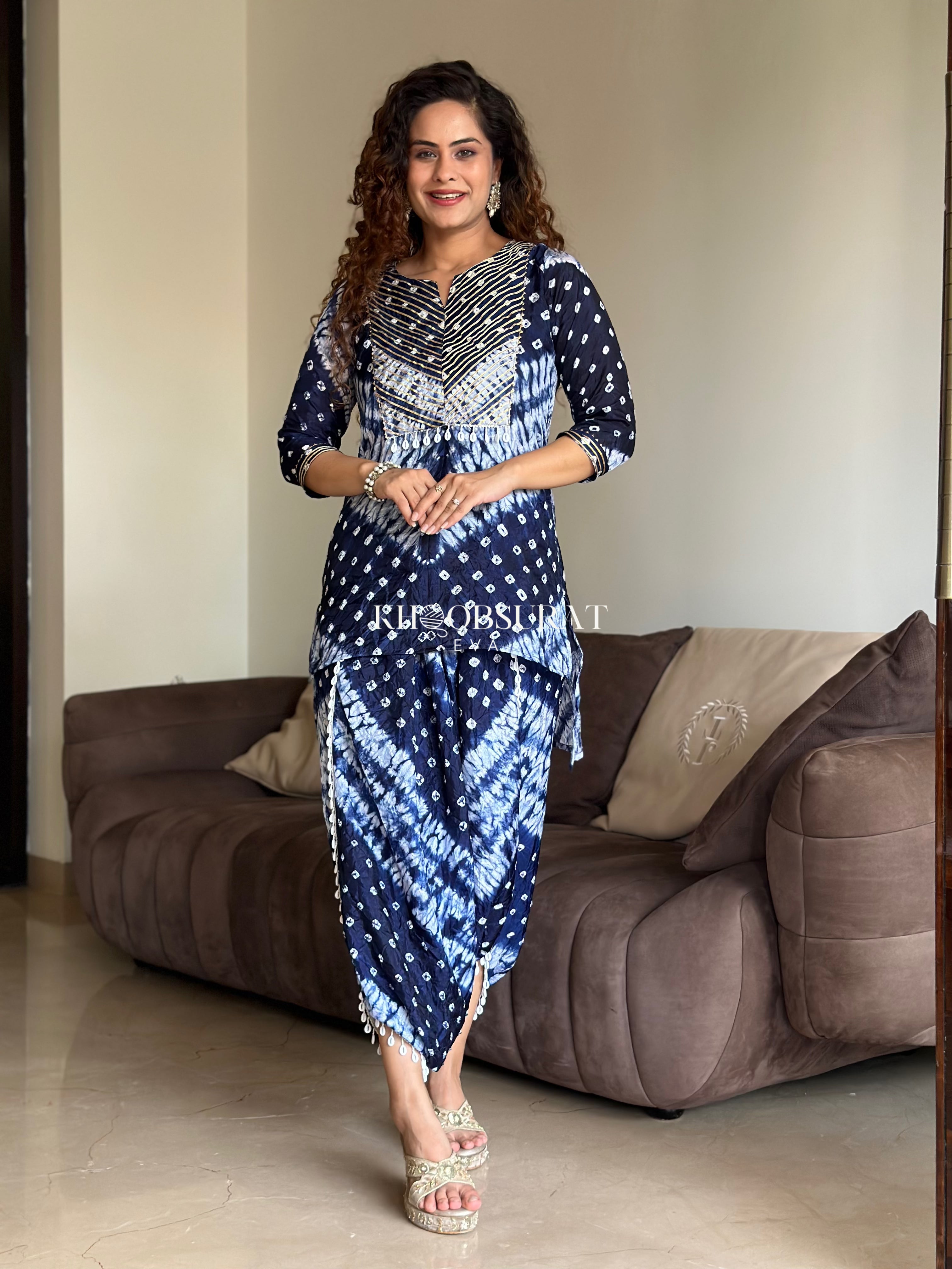 Gota Bandhej Blue Ethnic Coord Set for Women | Traditional Indian Kurti & Dupatta Outfit | Perfect for Festivals, Weddings & Cultural Events