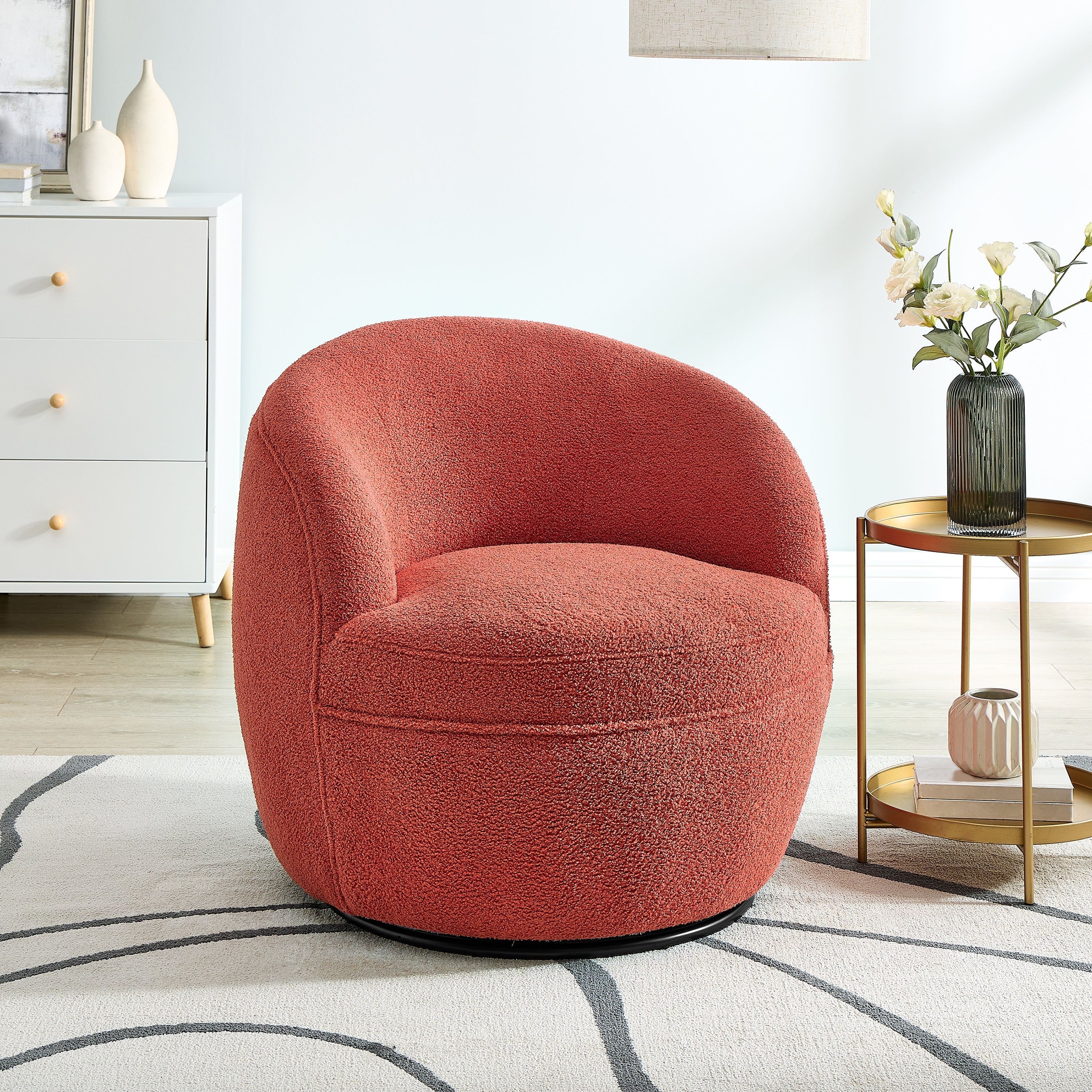 Roundhill Furniture Galleria 360 Swivel Faux Shearling Barrel Chair - Cozy Modern Accent Chair for Living Room, Bedroom & Office - Perfect for Reading, Relaxing & Home Decor