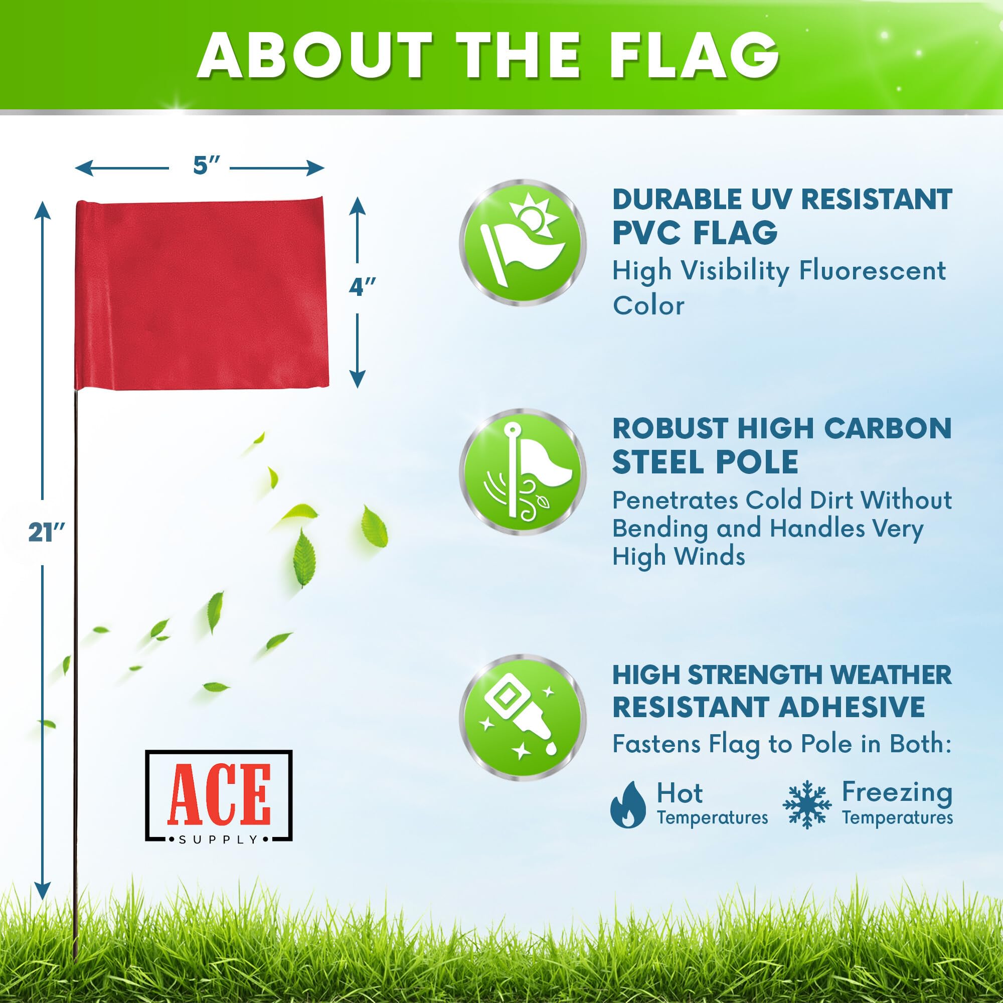 1000 Pack Red Marking Flags - 4x5x21 Inch Yard Markers for Lawn, Irrigation, Survey & Landscaping - Durable Red Flags for Sprinkler Head Marking & Utility Location (Perfect for Construction, Gardening & Property Boundary Identification)