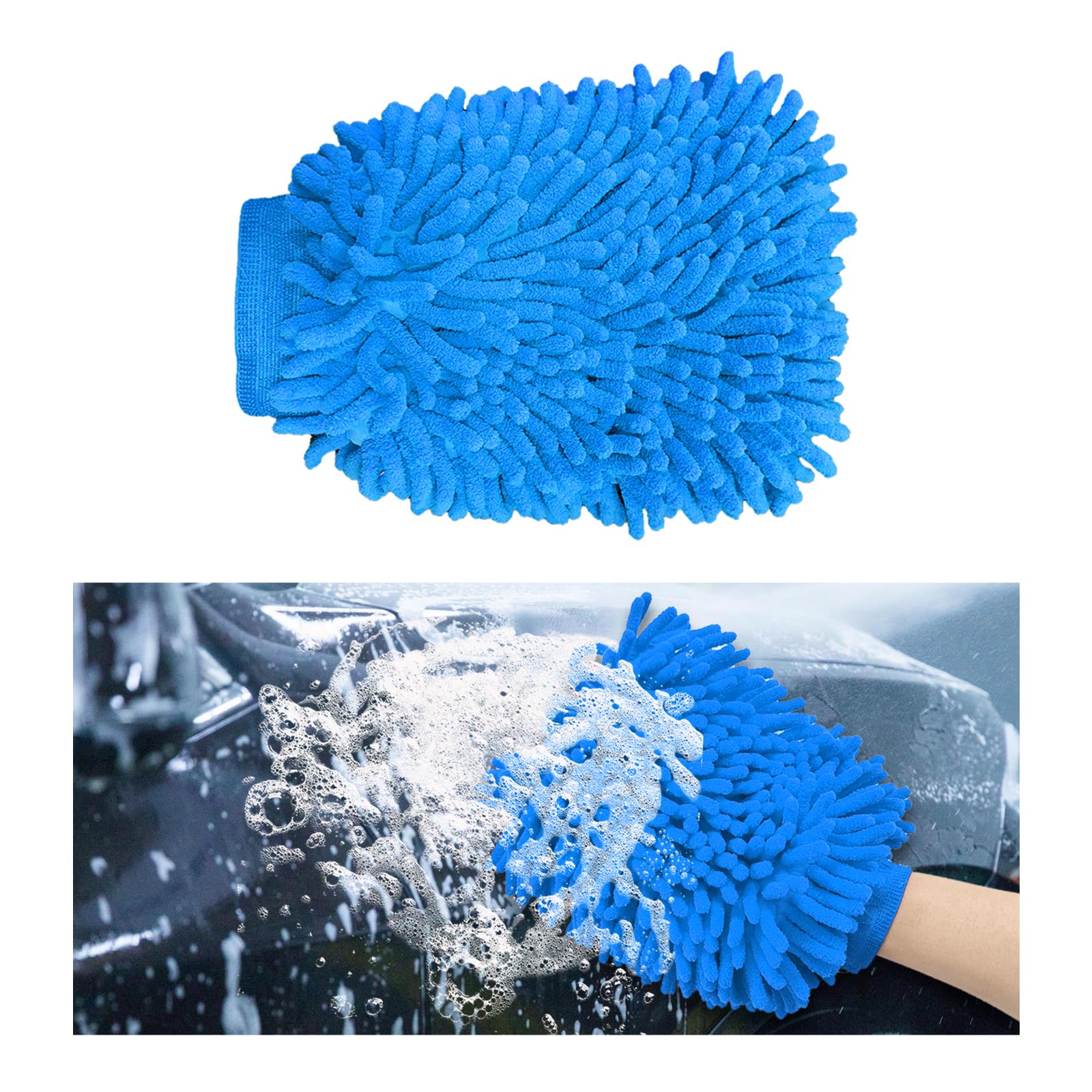 Premium Microfiber Wash Mitt - Ultra Soft Scratch-Free Double Sided Chenille Car Wash Gloves for Auto Detailing & Vehicle Cleaning (Large, Sky Blue) - Perfect for Cars, Trucks, SUVs & Motorcycles