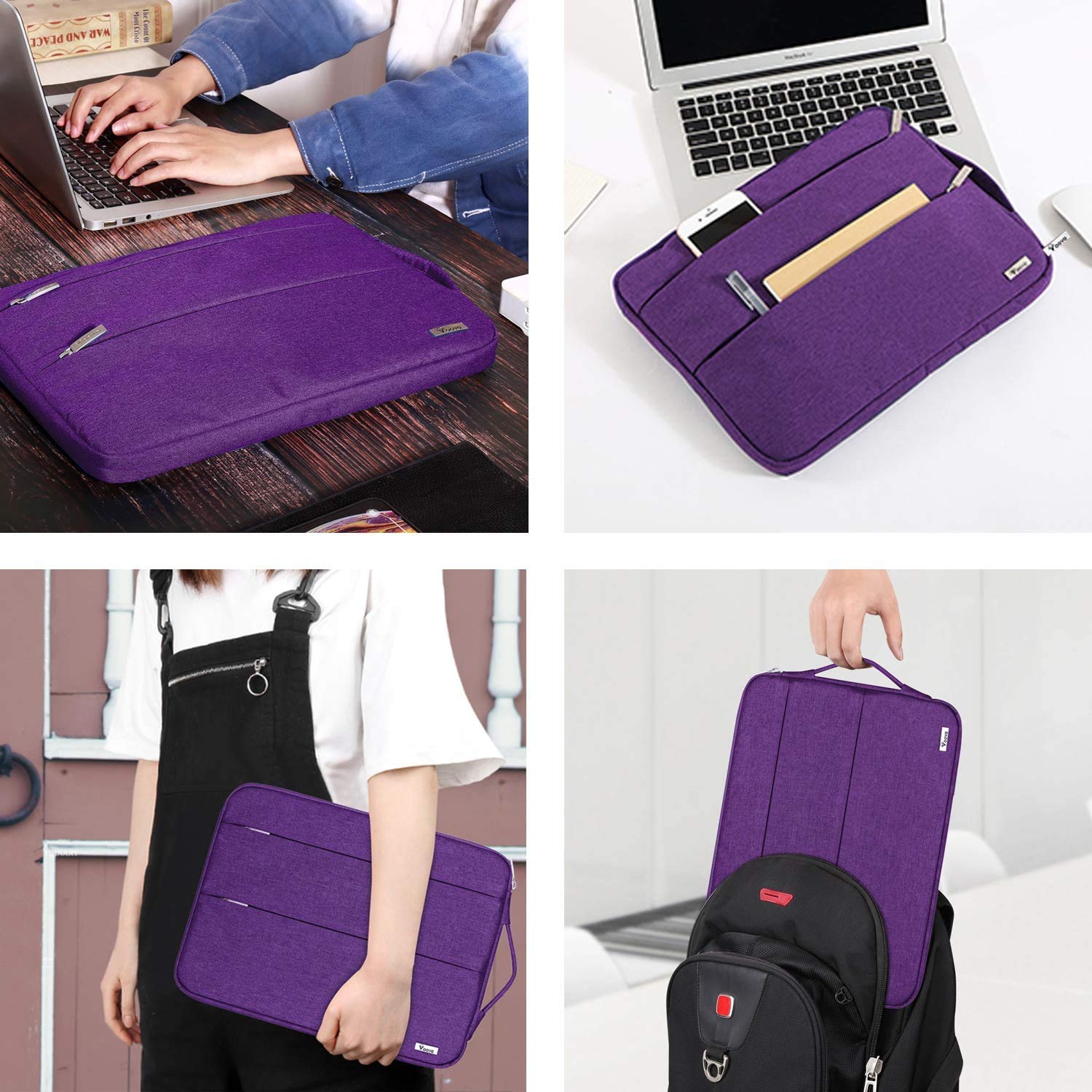 Voova 13.6 Inch Waterproof Laptop Sleeve Case - Compatible with MacBook Air, MacBook Pro, Surface Laptop, Surface Pro & iPad Pro - Protective Computer Bag for Work, School & Travel (Purple)