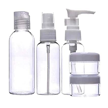 5-Piece Travel Bottle Set - Leak-Proof Empty Pressure Spray Bottles for Cosmetics & Perfume | TSA Approved Transparent Plastic Atomizer Kit with Different Shapes & Sizes | Perfect for Travel, Gym, and Daily Skincare Routine