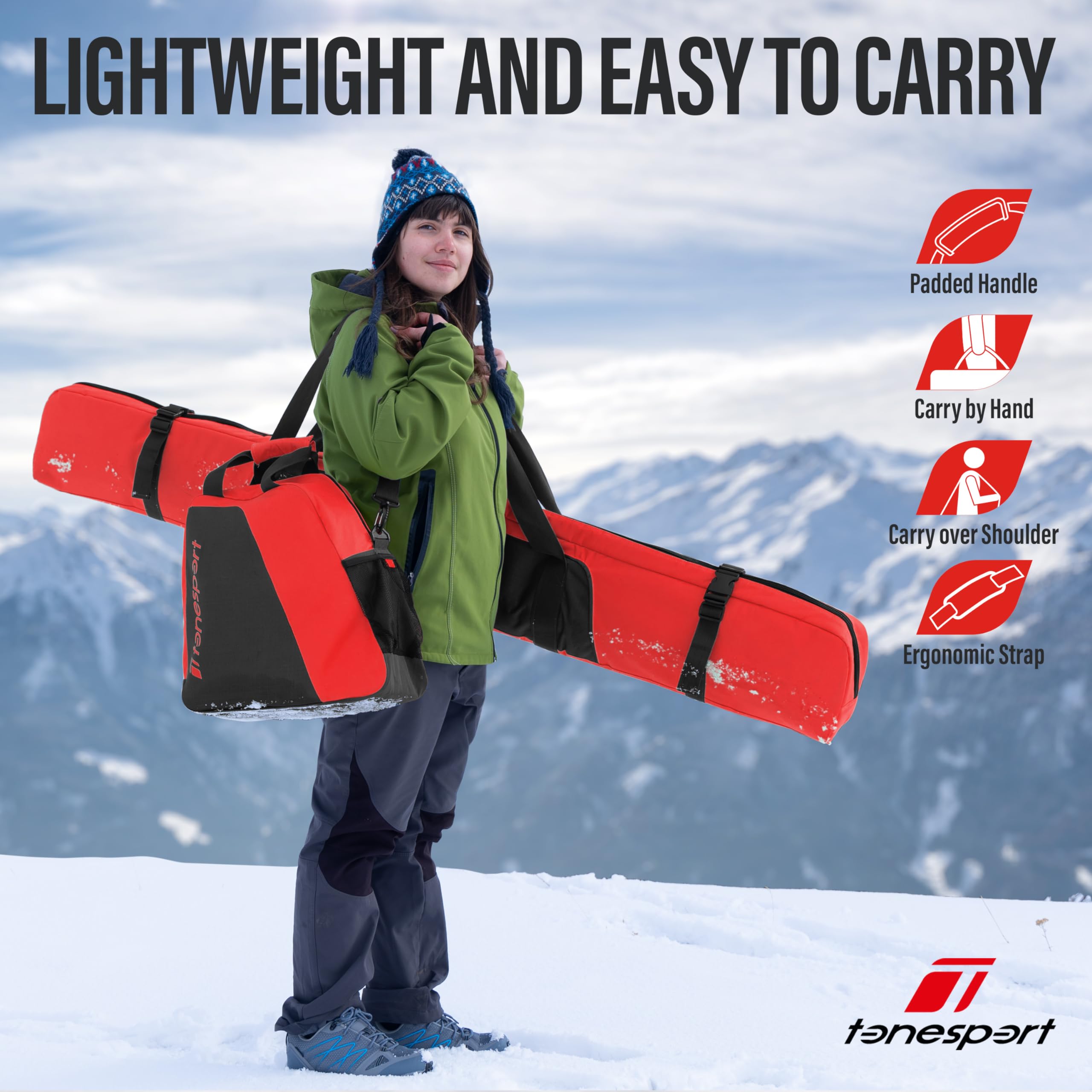 Durable Ski Bag and Boot Bag Combo for Air Travel - Lightweight Unpadded Snow Ski Bag Fits Skis Up to 180cm - Perfect for Winter Sports & Mountain Vacations
