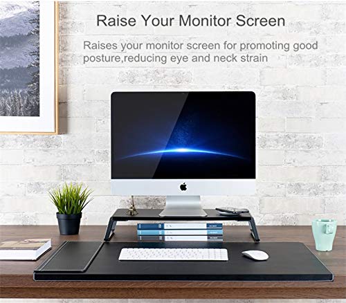 Premium Metal Monitor Stand Riser for iMac & MacBook - Space-Saving Dark Wood Grain Laptop Accessory with Sturdy Platform - Perfect for Home Office, Gaming Setup & Workspace Organization (Black)