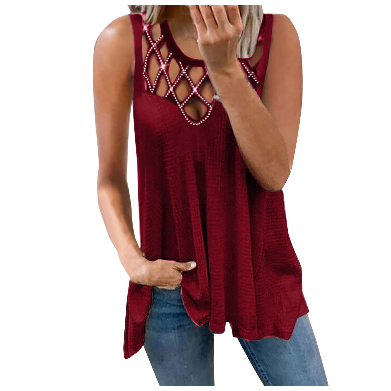 BISXOTY Women's Business Casual Tops - Vintage Crewneck Sleeveless Tees in Pure Colors for Work, Office & Workout | Cute Dressy Blouses for Professional & Casual Wear
