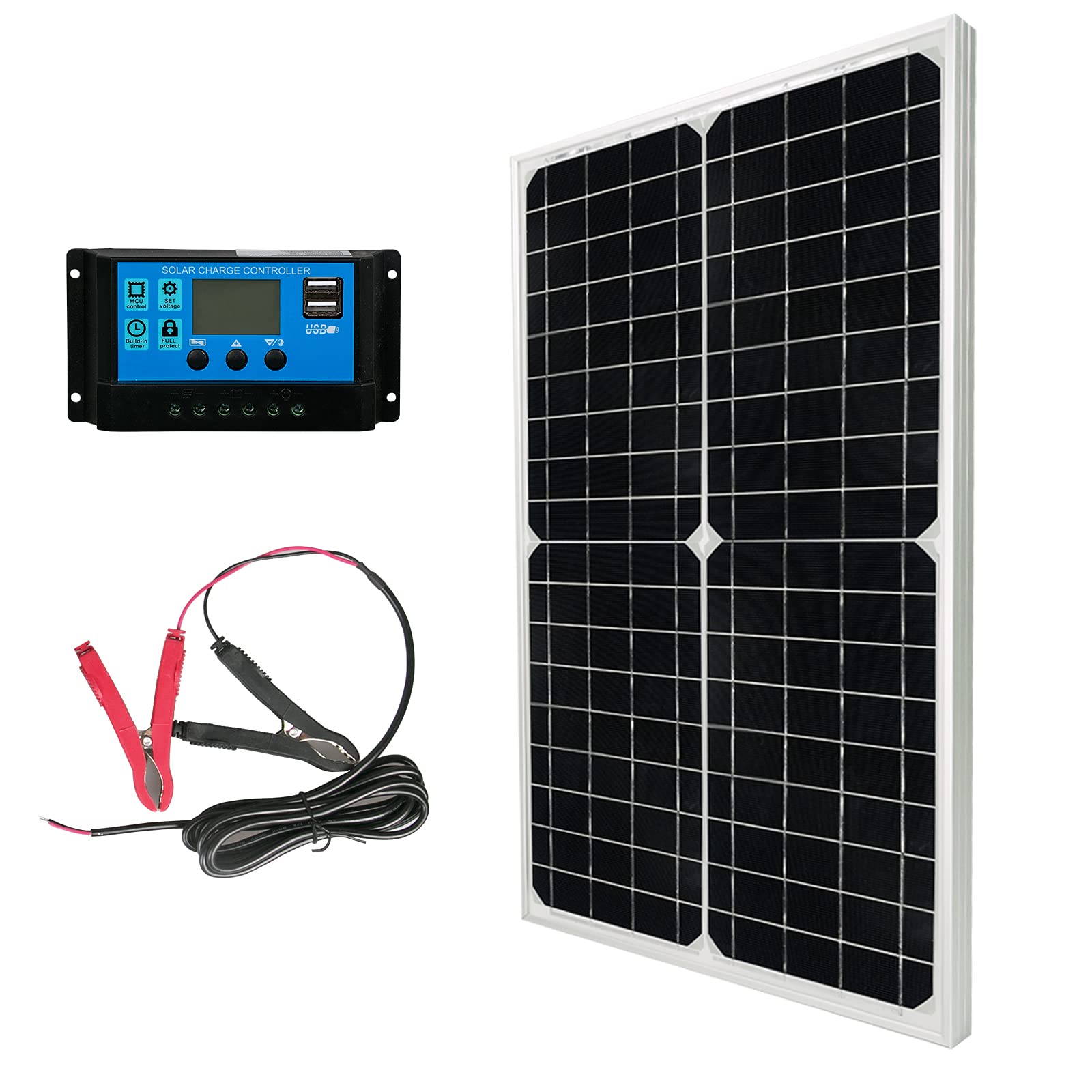 30W 12V Monocrystalline Solar Panel Kit with 10A Charge Controller - Waterproof 30 Watt 12 Volt Solar Battery Charger for Car, RV, Boat, Marine, Off-Grid Systems | Portable Power Solution for Camping, Emergency & Outdoor Adventures