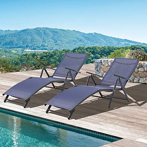Adjustable Folding Recliner Chaise Lounge Chairs Set of 2 - Outdoor Patio Furniture for Pool, Beach, Yard & Balcony - Foldable Sunbathing Tanning Chair (Blue) - Perfect for Relaxing, Lounging & Soaking Up the Sun