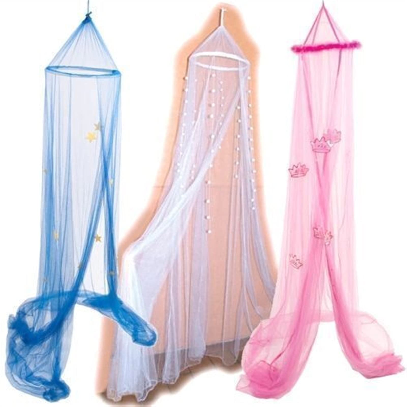 Elegant Lace Bed Canopy with Dome - Princess Round Mesh Bed Tent Curtain for Girls Room Decor (Blue) | Perfect for Nursery, Wedding, Boho Bedroom & Photo Backdrop