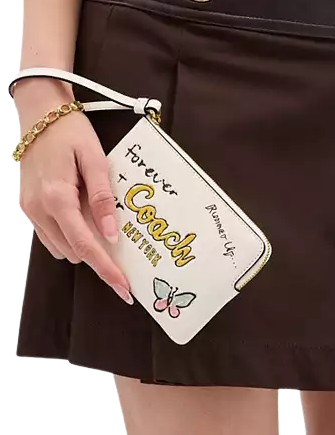 Coach Corner Zip Wristlet with Sketch Print - Stylish Leather Wallet for Women | Perfect for Everyday Use, Travel & Gift Giving