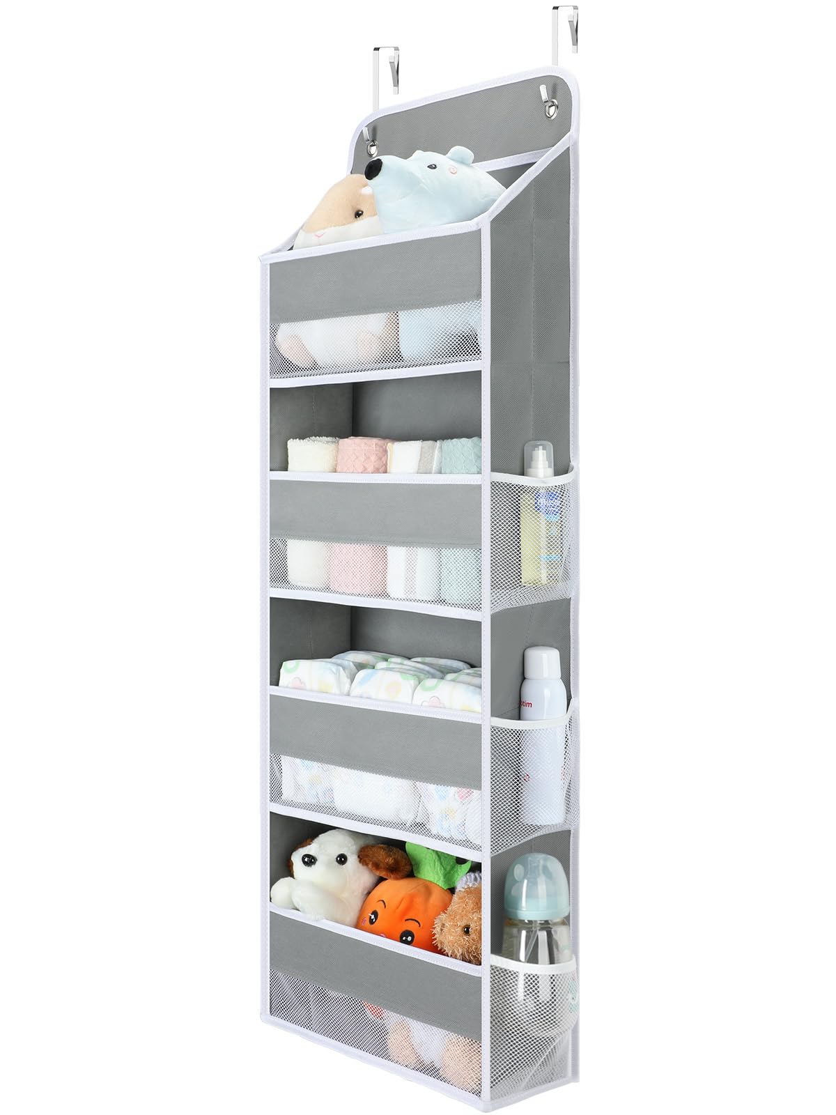 Yecaye 1 Pack Heavy Duty Over The Door Organizer - 35.2lbs Capacity Bathroom & Nursery Storage Solution for Toys, Stuffed Animals & Baby Essentials | Swing-Proof Hanging Design for Home Organization