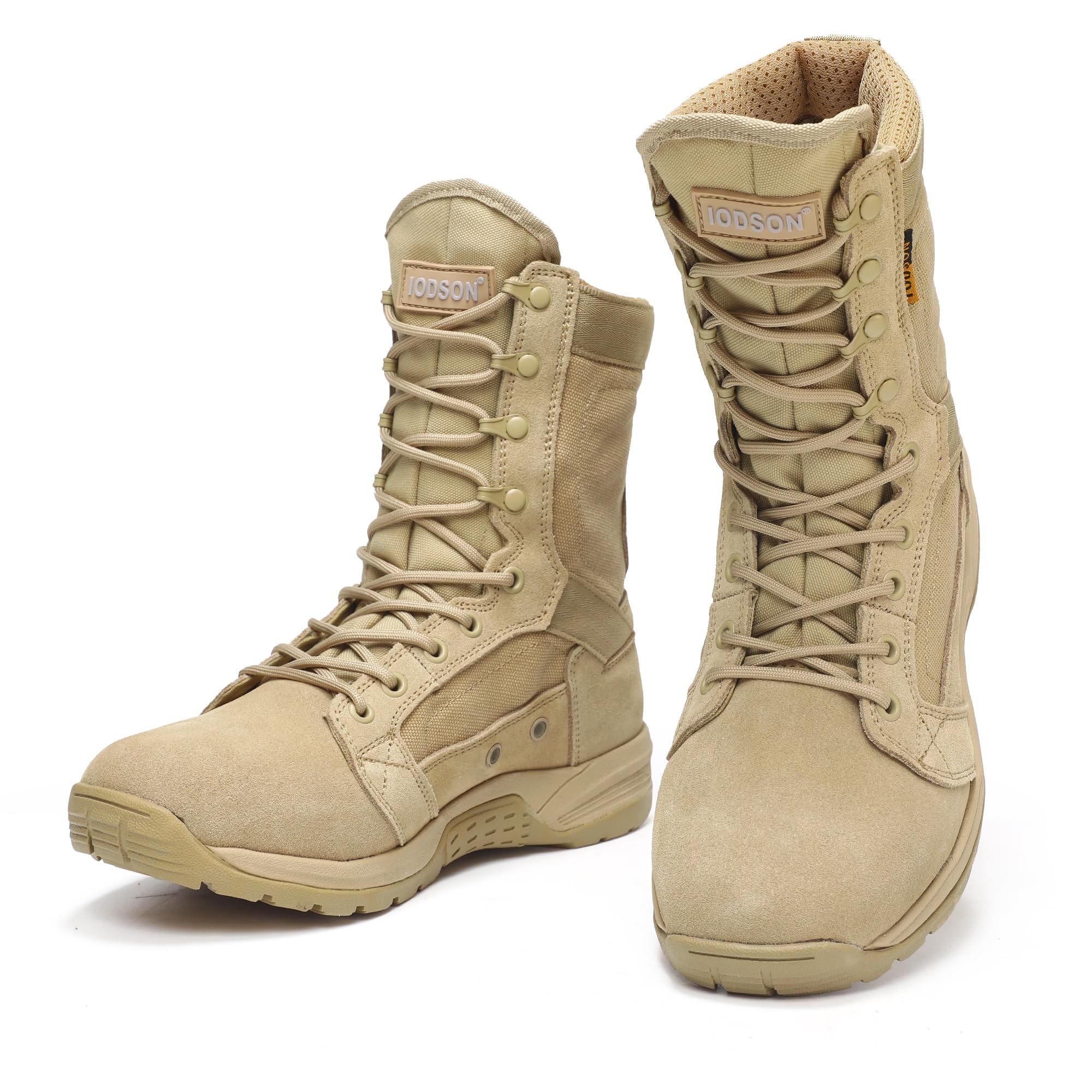 IODSON Men's 8-Inch Tactical Boots - Lightweight Combat & Military Boots for Hiking, Work, Jungle & Desert Use - Durable Leather Army Gear for Outdoor Adventures
