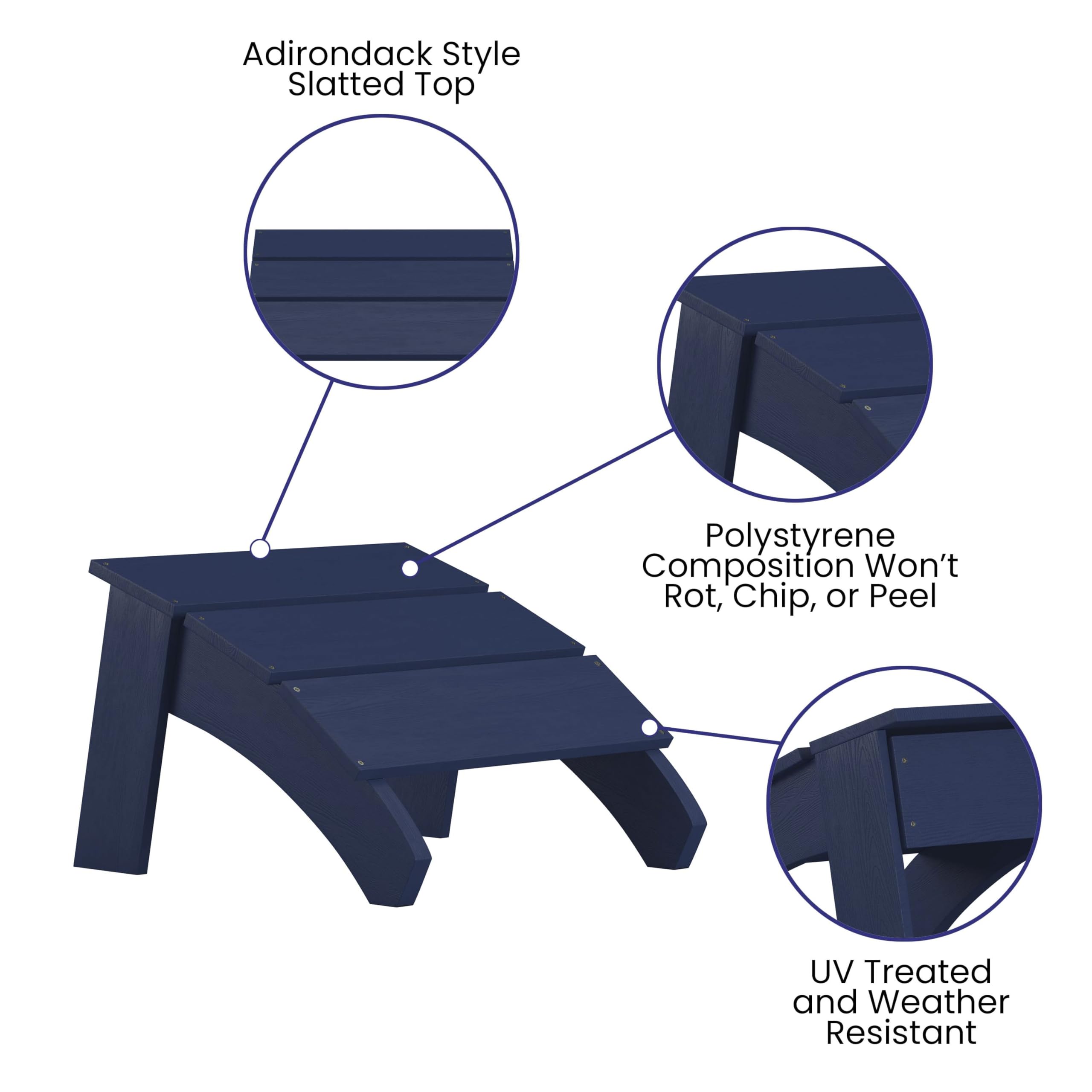 EMMA + OLIVER Navy Blue Adirondack Style Ottoman - Indoor/Outdoor Poly Resin Footstool for Patio, Deck, Garden & Living Room
