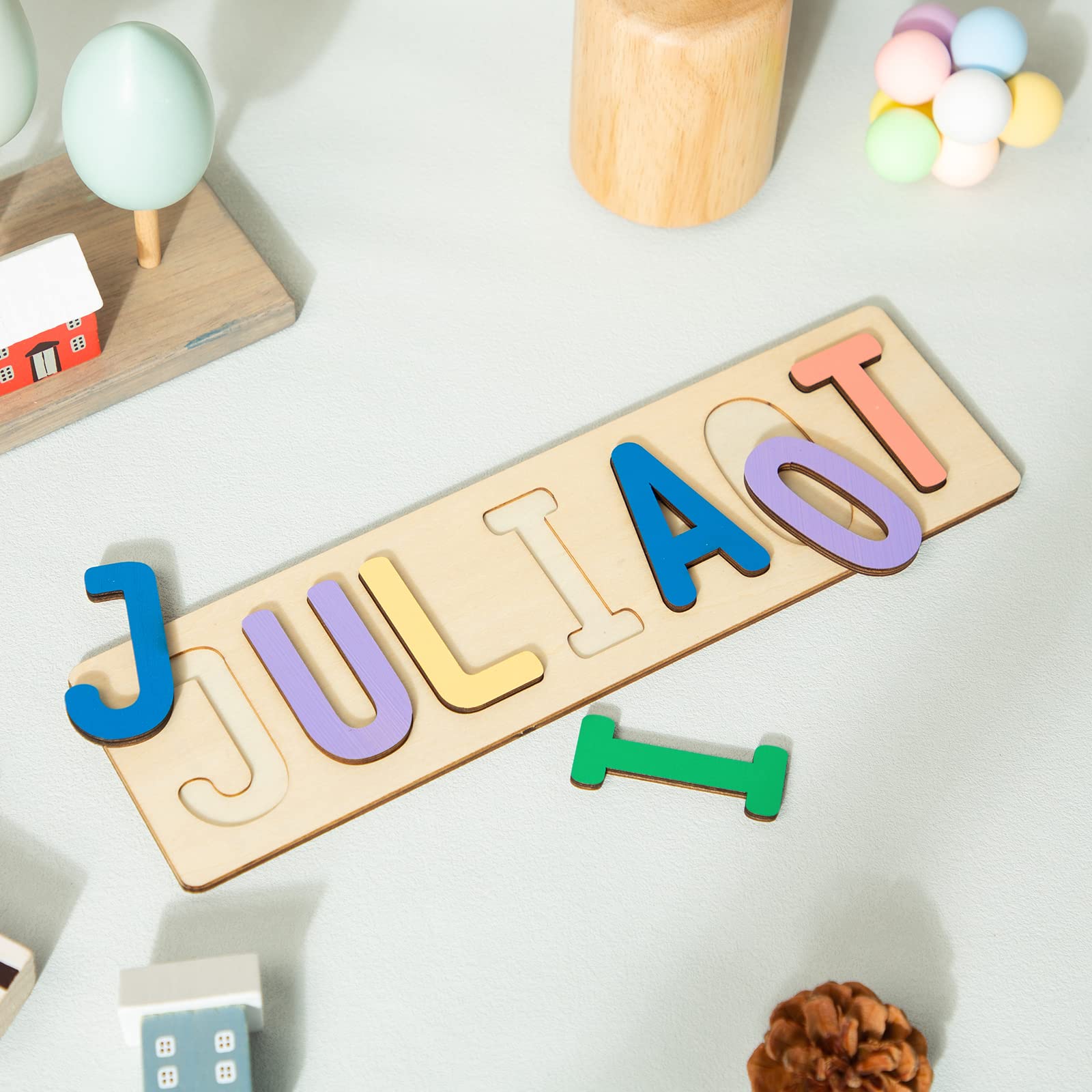Personalized Wooden Name Puzzle for Kids - Custom Educational Learning Toy for Toddlers, Baby Boys & Girls - Thanksgiving, Christmas, Birthday Gift - Flat Rate up to 9 Letters (Style 5) - Perfect for Early Childhood Development, Montessori Learning & Holiday Gift Giving
