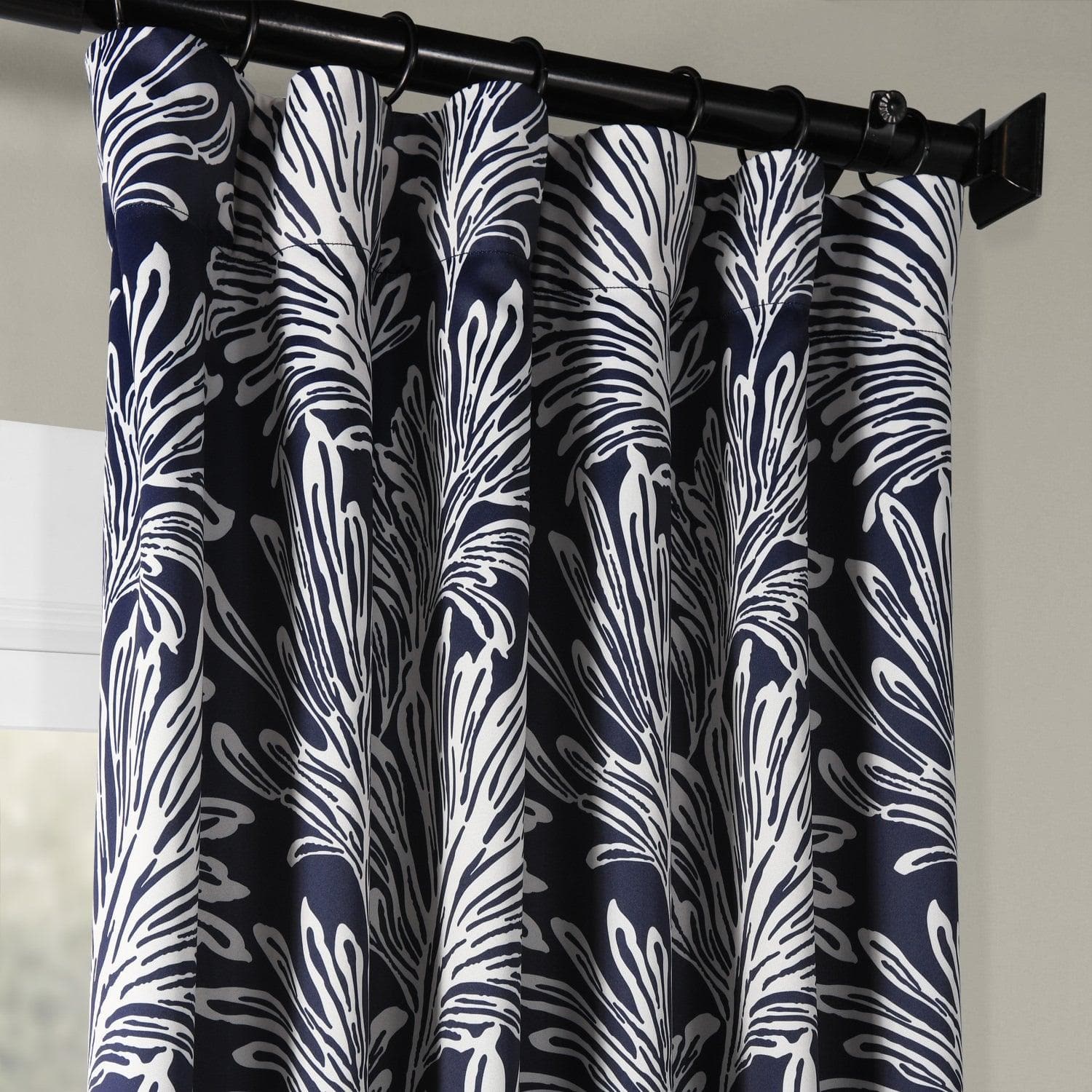 Flora Navy Blue Floral Blackout Curtains for Bedroom - Elegant Darkening Window Drapes for Home Decor & Light Blocking