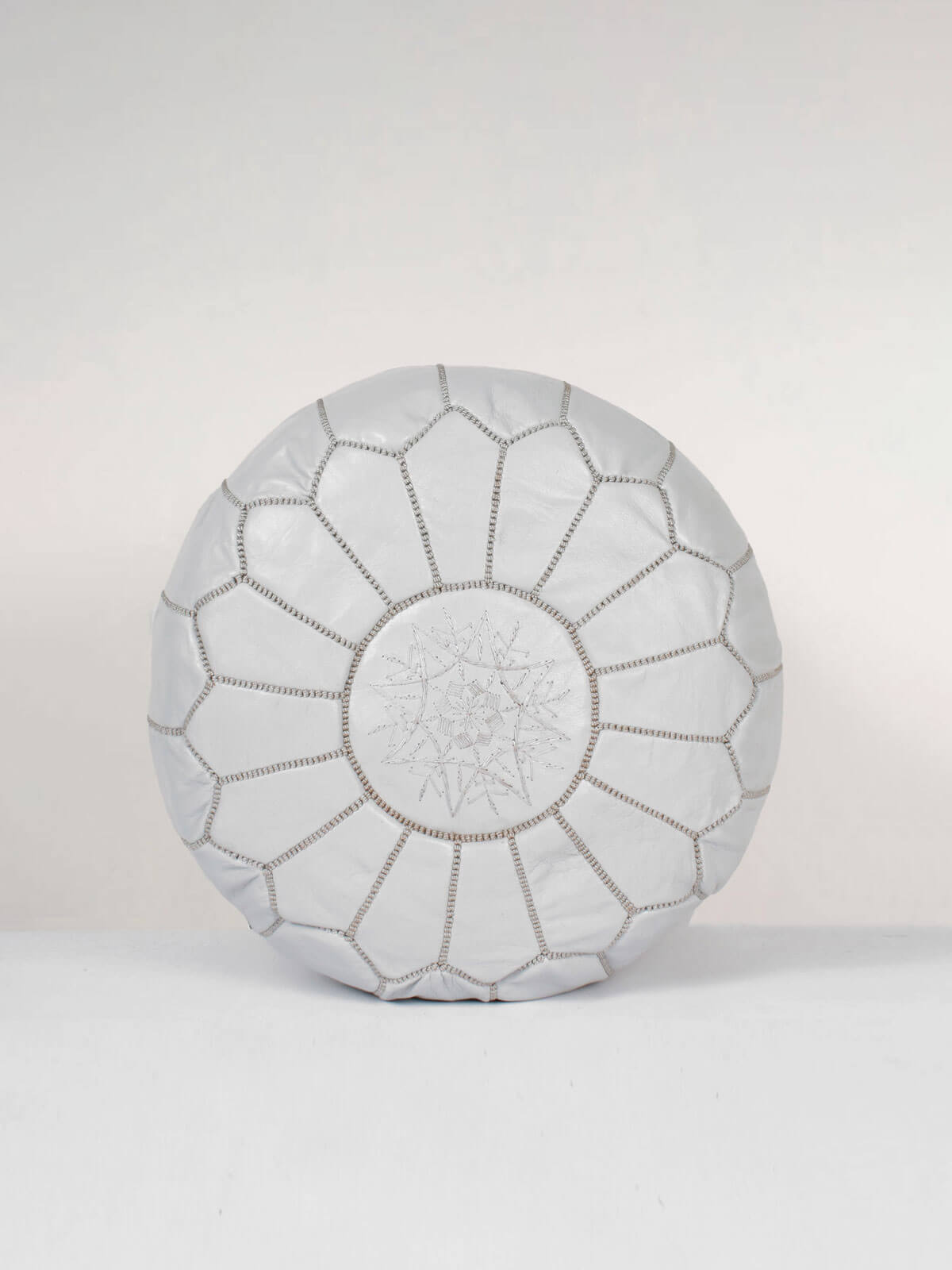 Handmade Moroccan Leather Pouffe Ottoman - Grey - Boho Chic Home Decor for Living Room, Bedroom & Nursery