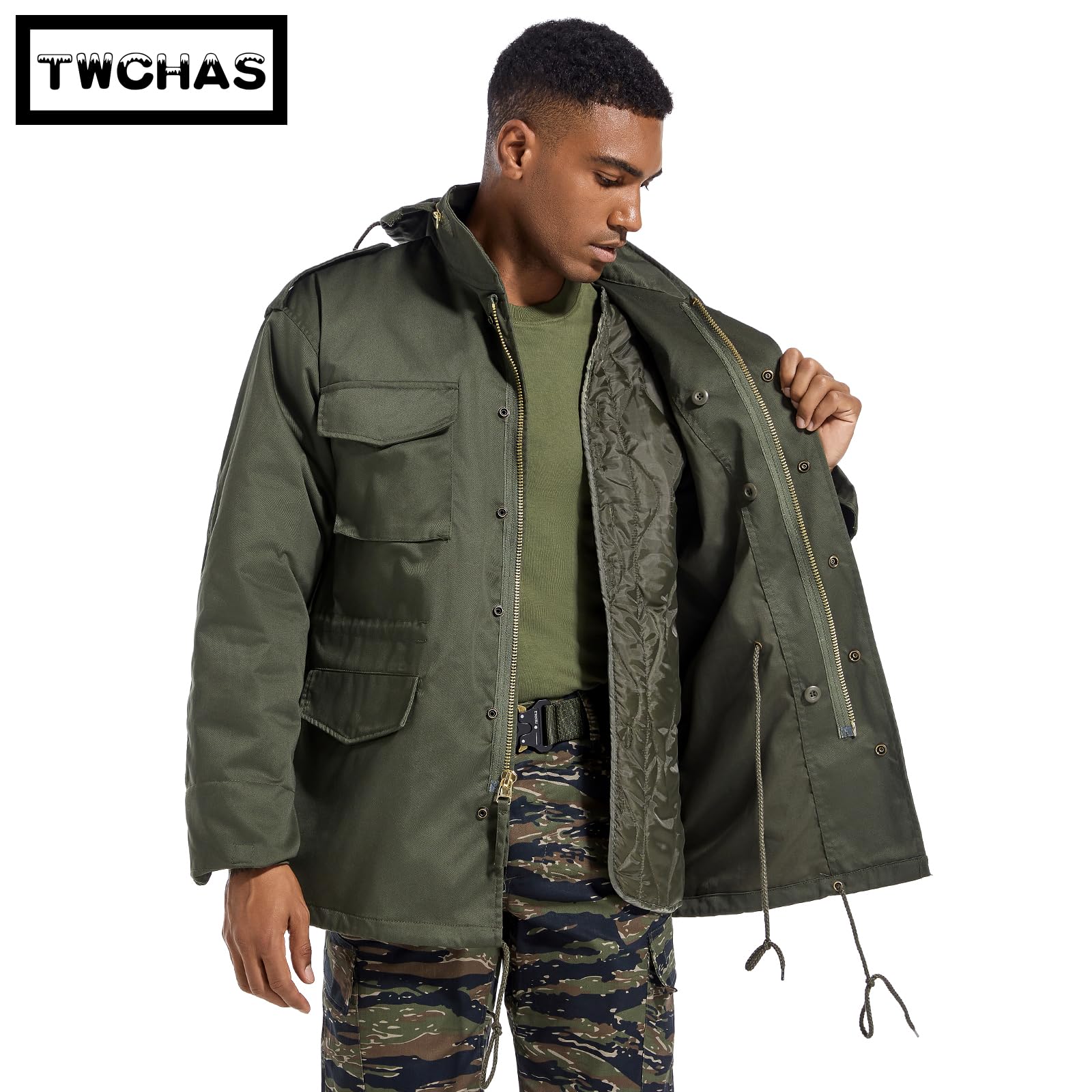 Men's Tactical M65 Field Jacket - Military Style Waterproof Coat with Removable Hood, Fleece Lined, Adjustable Waist & 4 Utility Pockets | Outdoor Hiking, Camping & Winter Wear