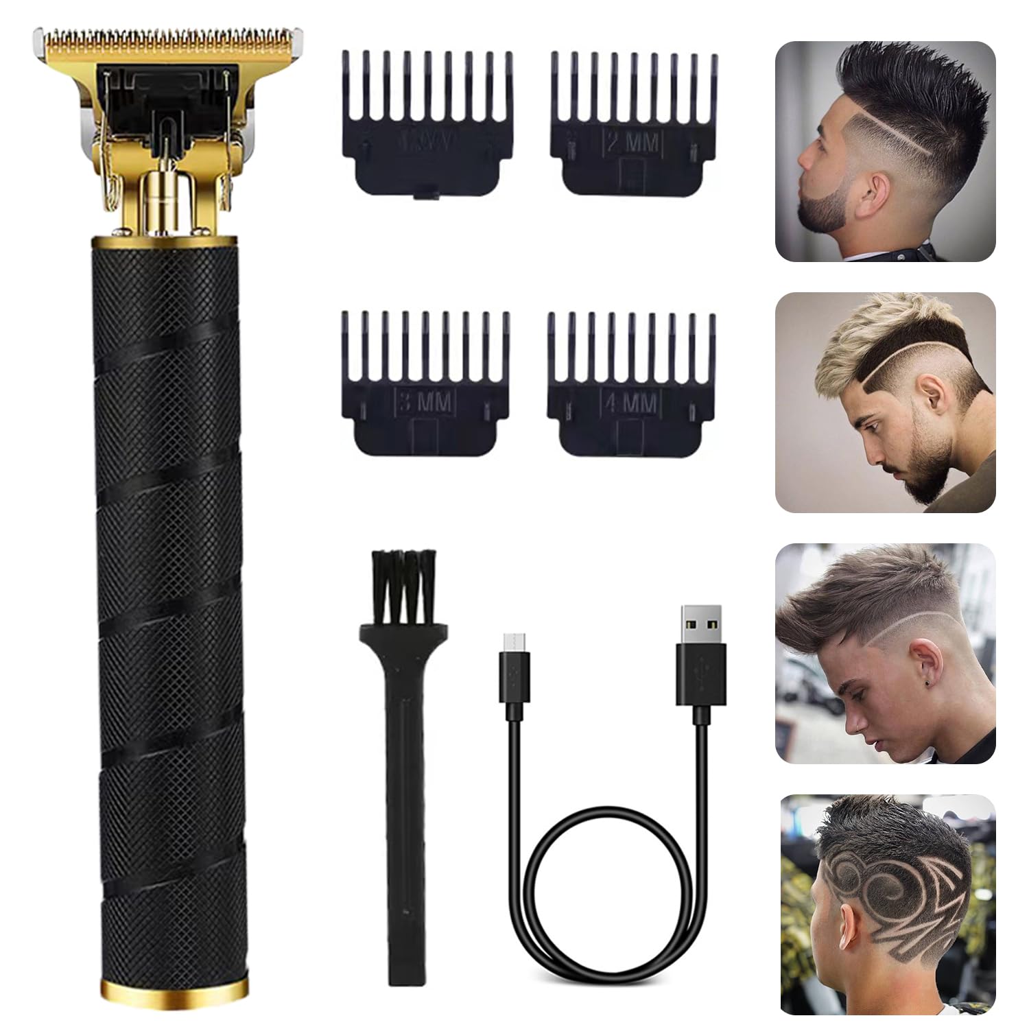 Professional Cordless Hair Trimmer for Men - Electric Beard & Hair Clipper with Zero Gap T-Blade, 5 Guide Combs & Grooming Kit (Black) - Perfect for Home Barbering, Beard Styling & DIY Haircuts
