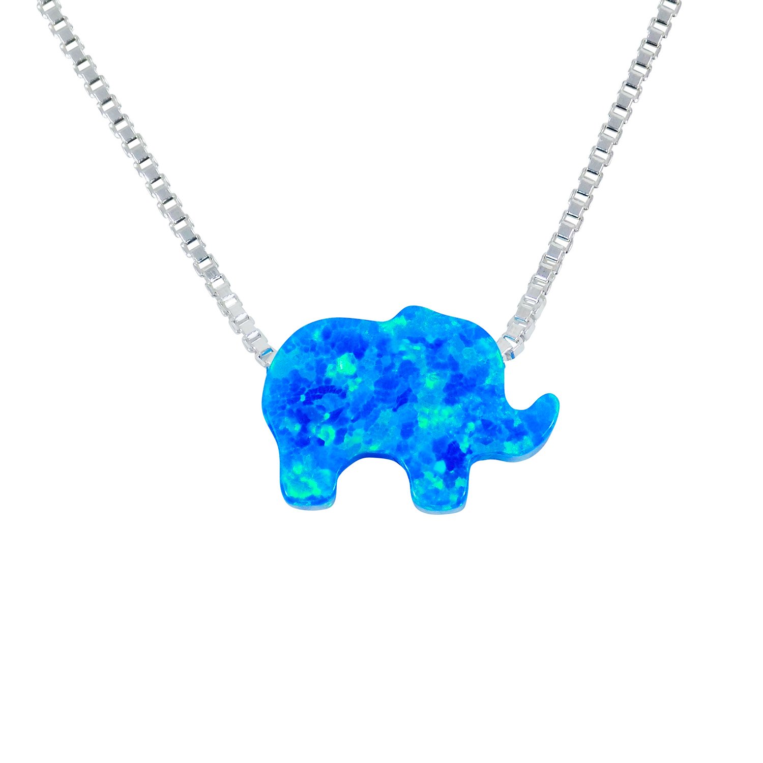 Martinuzzi Blue Opal Baby Elephant 925 Sterling Silver Necklace - Lucky Opal Elephant Pendant for Gifts & Everyday Elegance