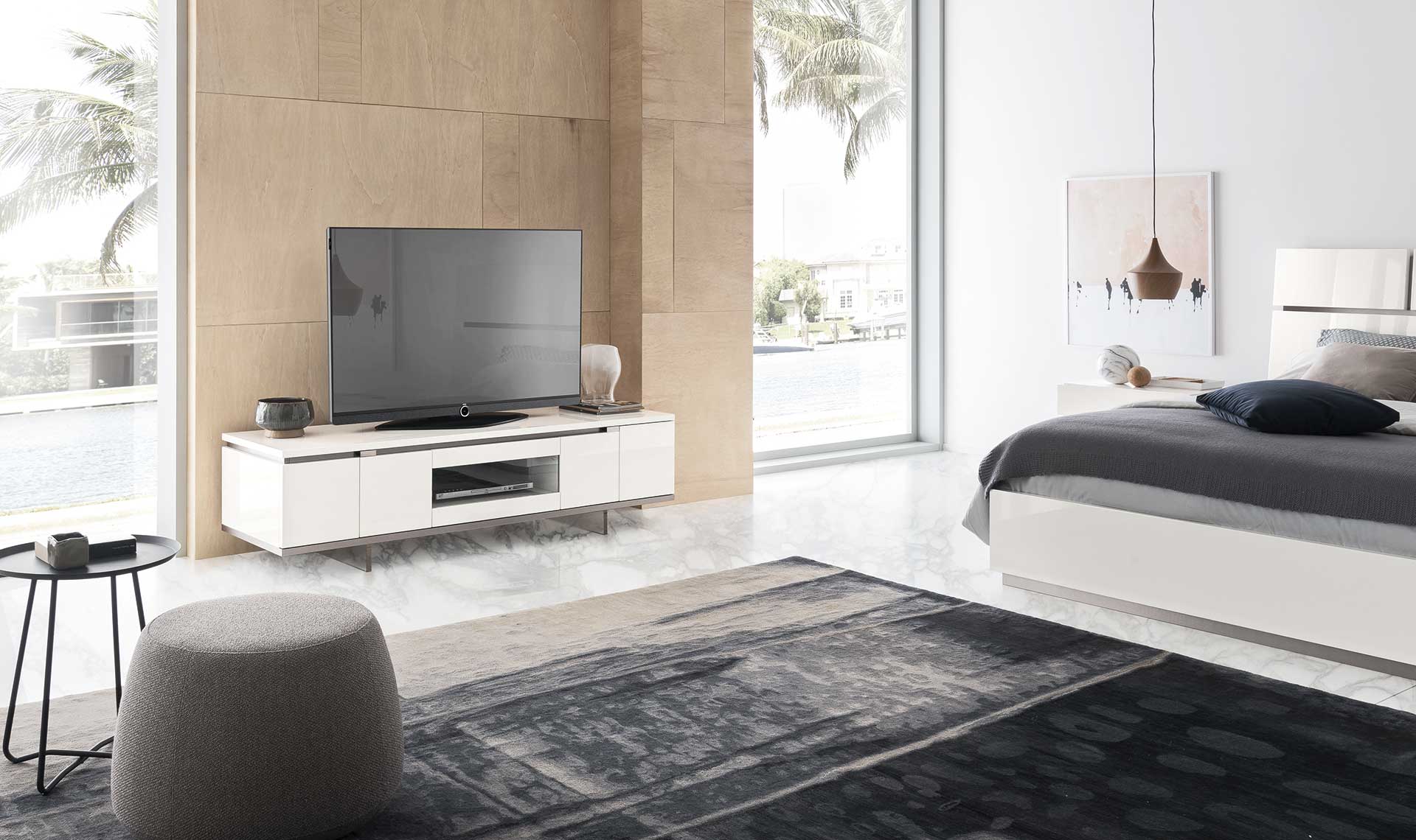 Modern ALF Artemide White Glossy TV Stand with Storage - Sleek Entertainment Center for Living Room, Bedroom & Home Theater