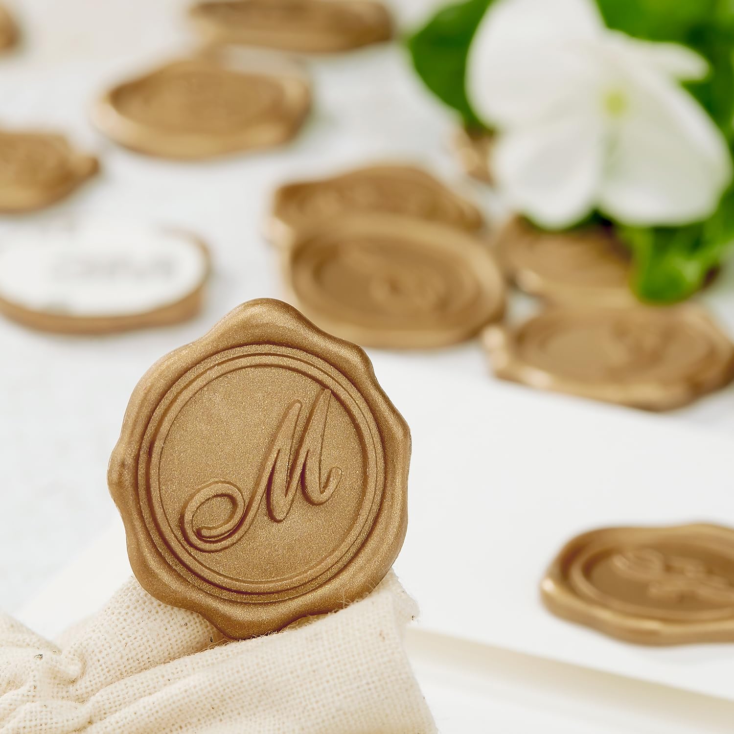 Gold Alphabet Wax Seal Stickers - 25 Pack Self-Adhesive Initial Letter M Stickers for Wedding Invitations, Envelopes, Stationery & DIY Scrapbooking - Elegant Decorative Seals for Letters, Cards & Gift Wrapping
