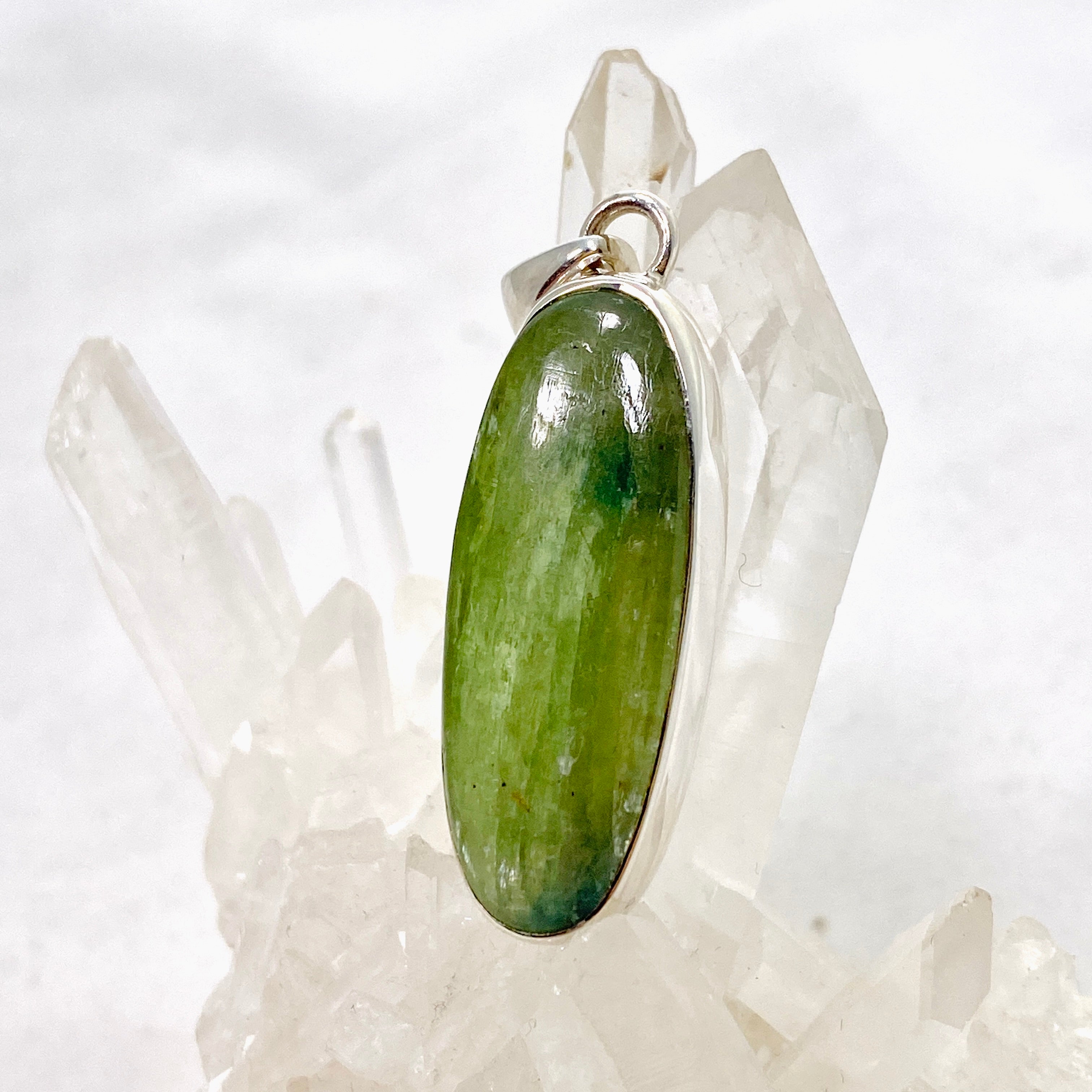 Natural Green Kyanite Oval Cabochon Pendant Necklace - Healing Crystal Jewelry for Meditation, Energy Work & Spiritual Gifts (KPGJ4629) - Perfect for Yoga, Reiki & Chakra Balancing