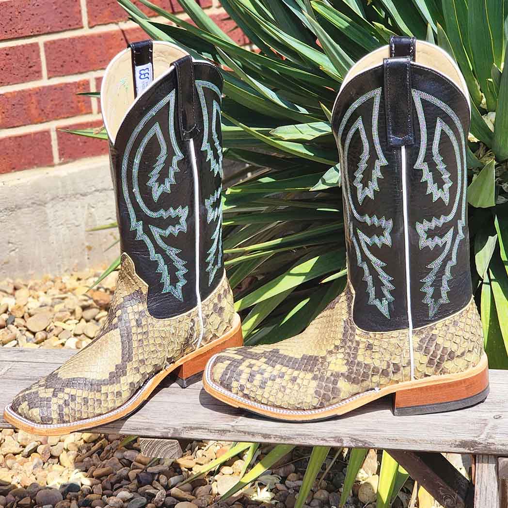 Anderson Bean Giant Python Square Toe Cowboy Boots for Men - Western Style Exotic Leather Boots for Rodeo, Country Dancing & Outdoor Adventures