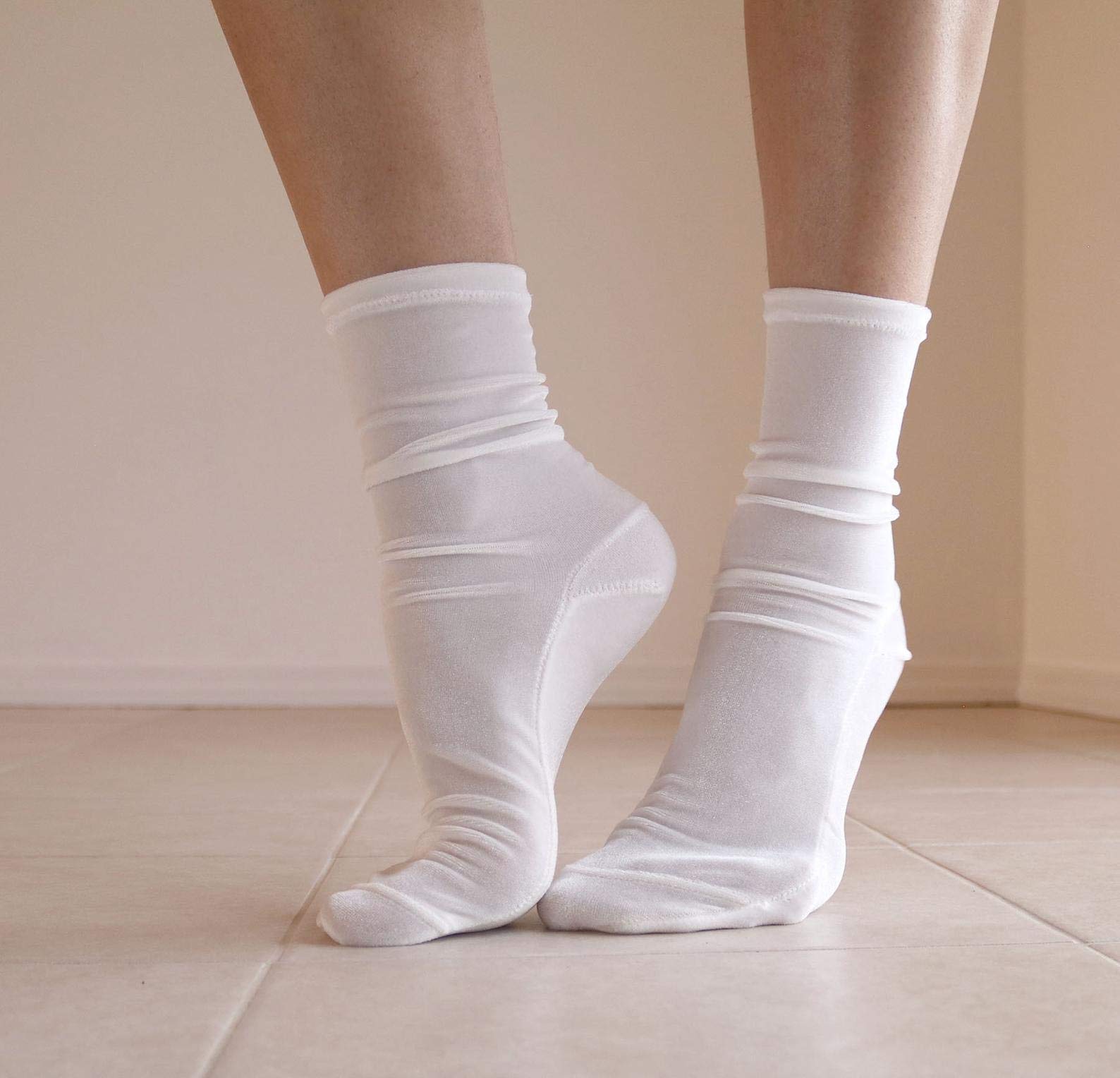 Luxury Velvet Socks for Women - Soft White Ivory Velour Handmade Winter Socks - Cozy Homemade Knitted Socks for Home, Lounge & Gift Giving