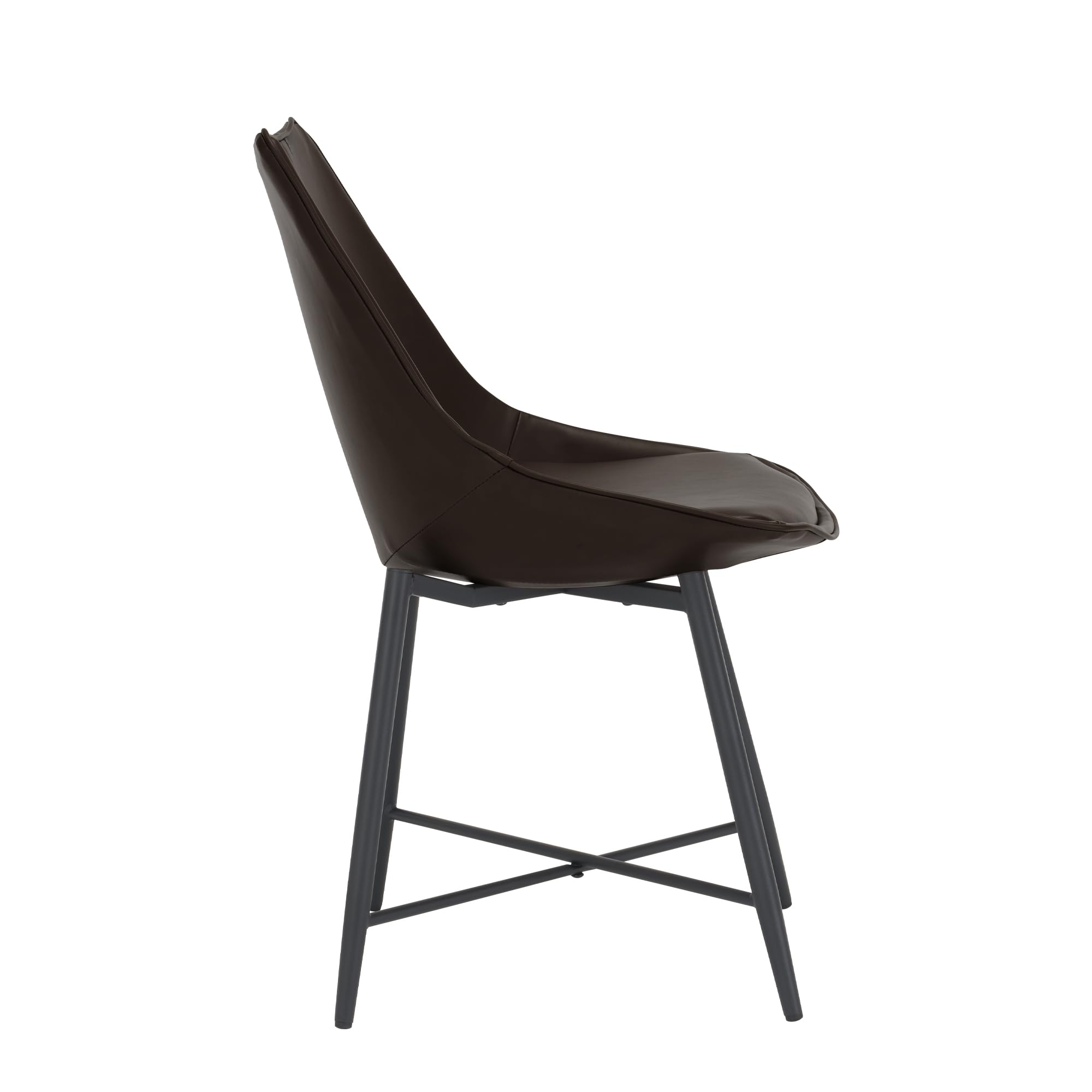 MOJAY Set of 2 Brown Faux Leather Dining Chairs - Modern Armless Upholstered Side Chairs with Sturdy Metal Legs for Dining Room, Kitchen, Bedroom & Vanity - Perfect for Small Spaces, Breakfast Nooks & Home Offices