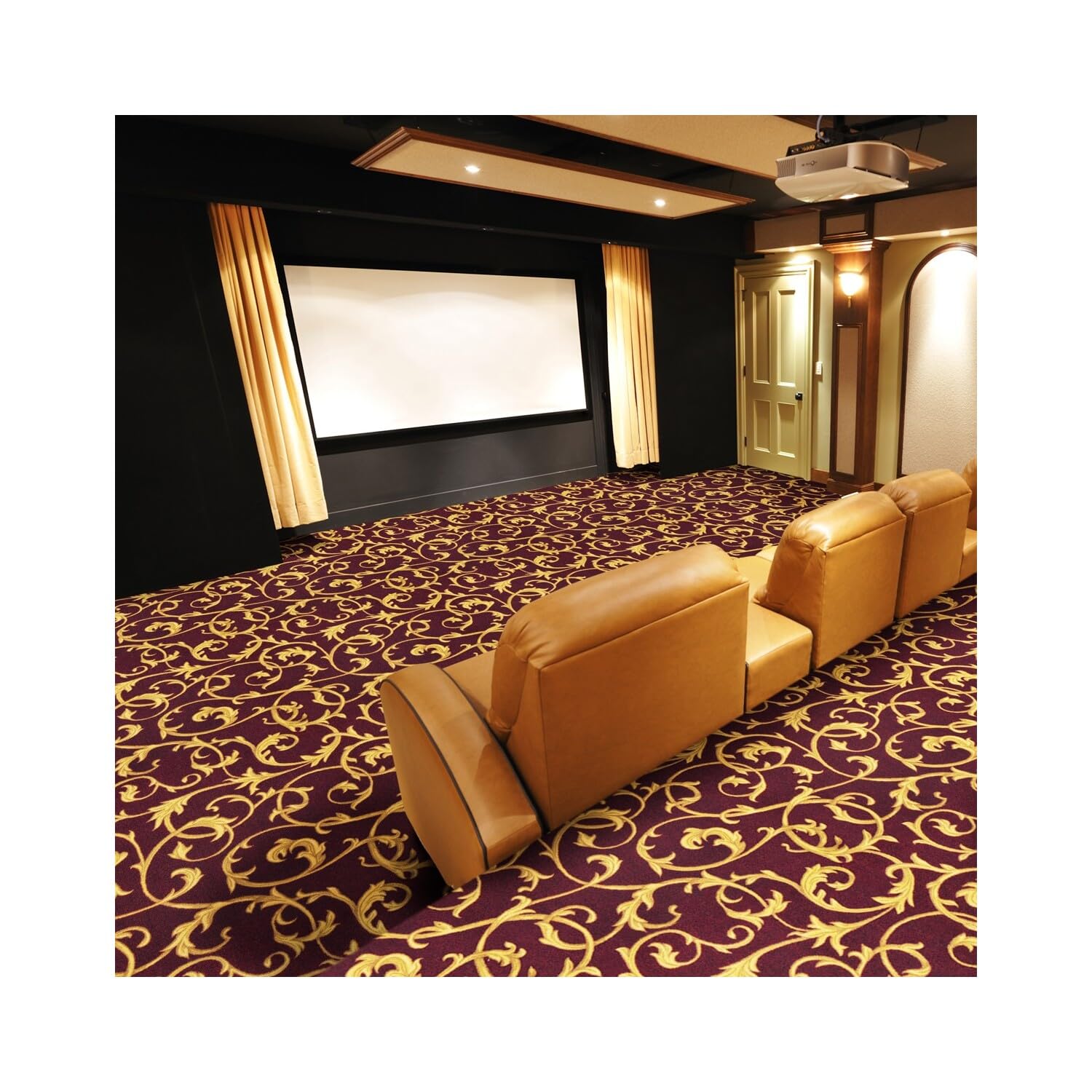 Joy Carpets Any Day Matinee Acanthus Theater Area Rug - Burgundy Red Handmade Wool Carpet for Living Room, Bedroom & Home Decor (8'x10') - Perfect for Theaters, Family Rooms and Cozy Spaces