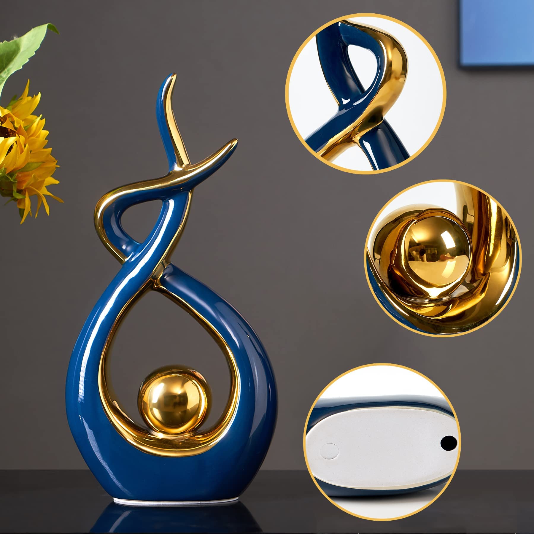 Modern Ceramic Stature - Blue Large Art Sculpture for Coffee Table & Living Room Decor | Elegant Home Centerpiece for Dining Table & Office Display | FJS Home Decor Accents