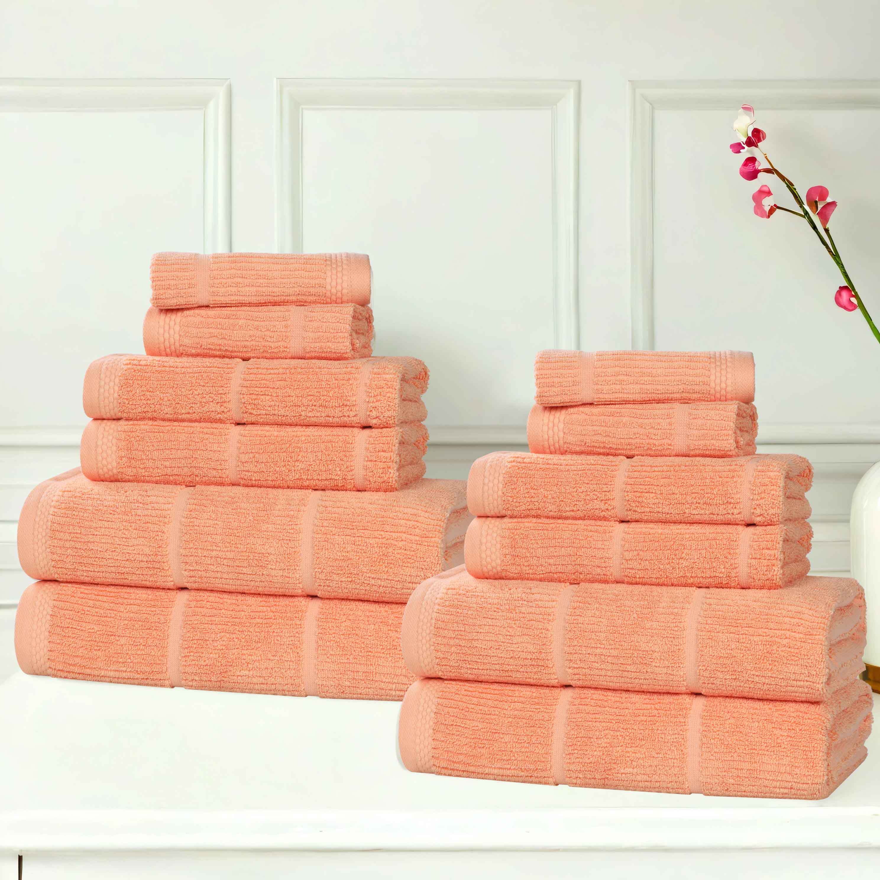 Milo Smart Twist Cotton Solid Ribbed Design 12-Piece Towel Set - Ultra Soft & Absorbent Bath Towels for Spa, Gym, and Luxury Home Use