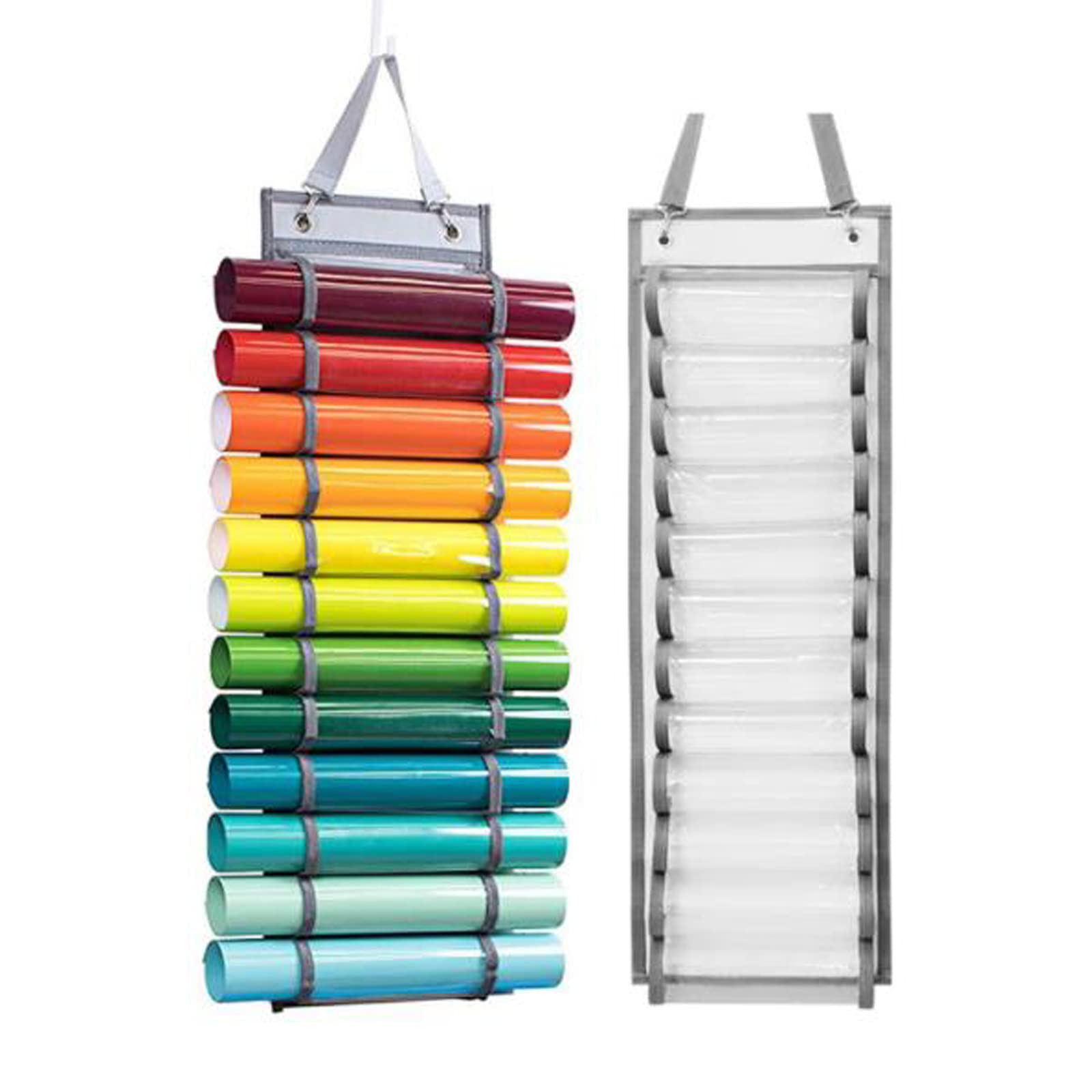 12-Compartment Vinyl Roll Holder & Wall Mount Organizer - Over The Door Hanging Storage Rack for Craft Vinyl, Space Saving Solution for Craft Rooms, Closets & Home Organization (Perfect for Scrapbooking, DIY Projects & Home Decor)