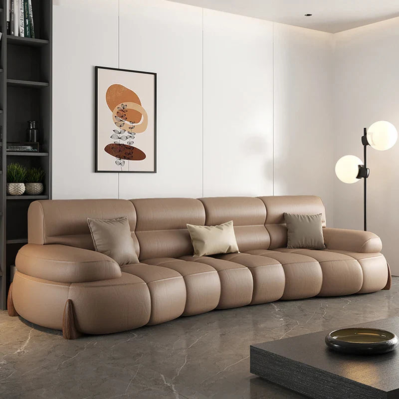 Premium Genuine Cowhide Leather Sectional Sofa Set - 7-Piece Modern Living Room Furniture for Luxury Home & Office Decor