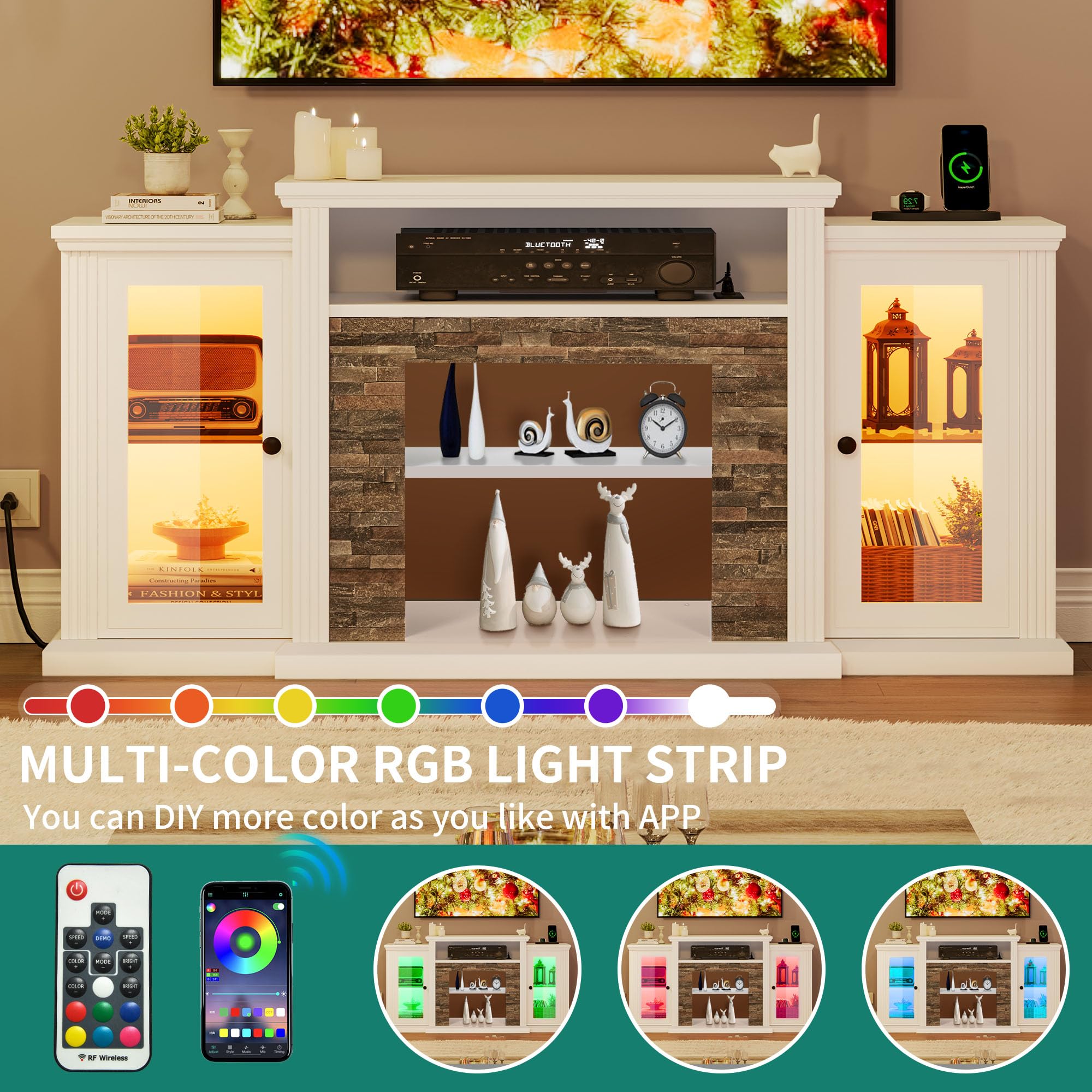 YITAHOME 65 Inch TV Stand - Modern Entertainment Center with Power Outlet, LED Lights & Adjustable Shelves - Glass Door Media Console Cabinet for Living Room (59 Inch) - Perfect for Home Theater Setup & Stylish Living Room Decor